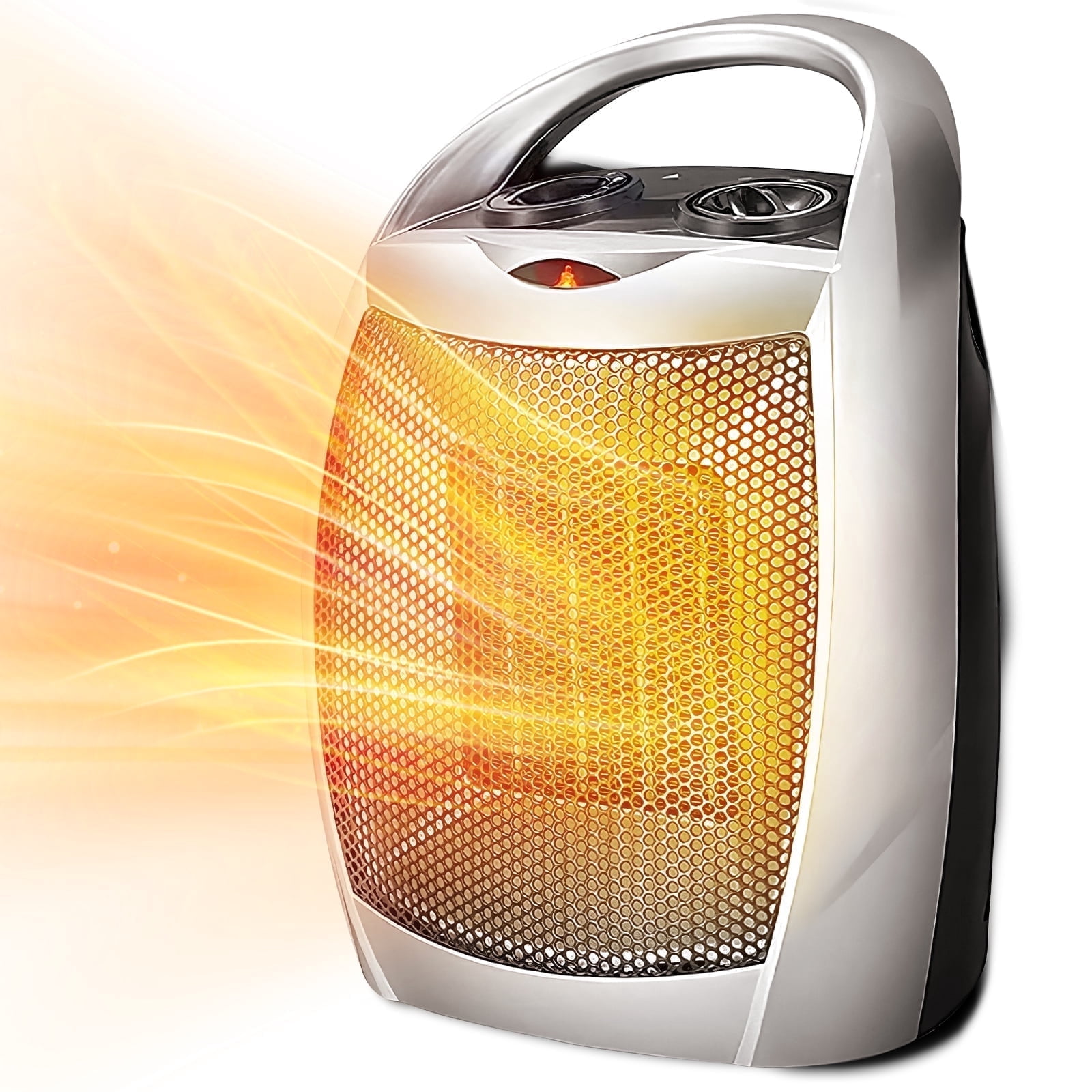Electactic Ceramic Space Heater, Portable Electric Fan with Adjustable Thermostat and Overheat Protection (Silver, 9.45 in x 7.28 in x 5.31 in) m97y2