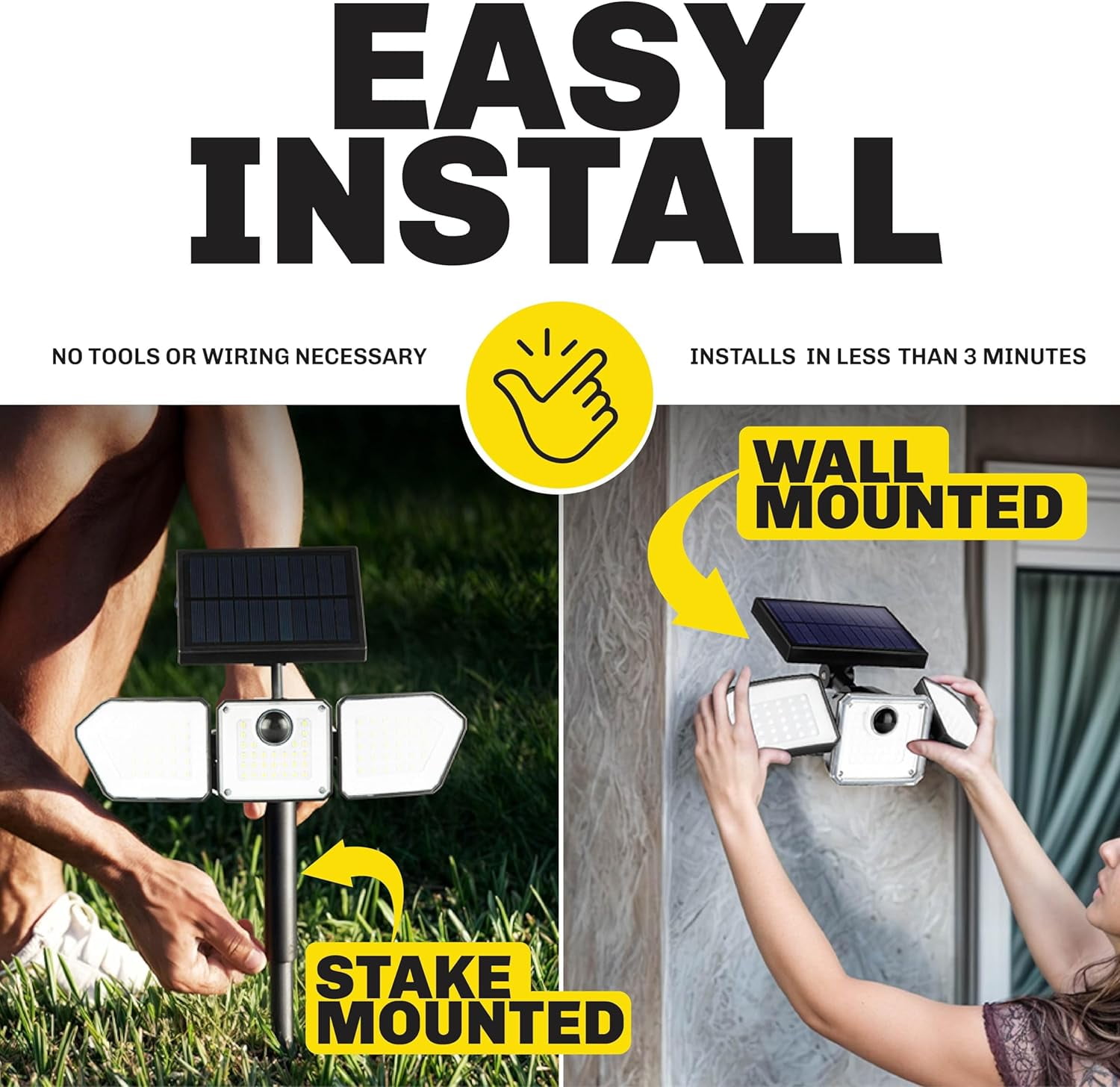 Bell + Howell Bionic Solar Flood Light Motion Sensor Outdoor Security Lighting (3-Head, 2-Pack) s5cm6