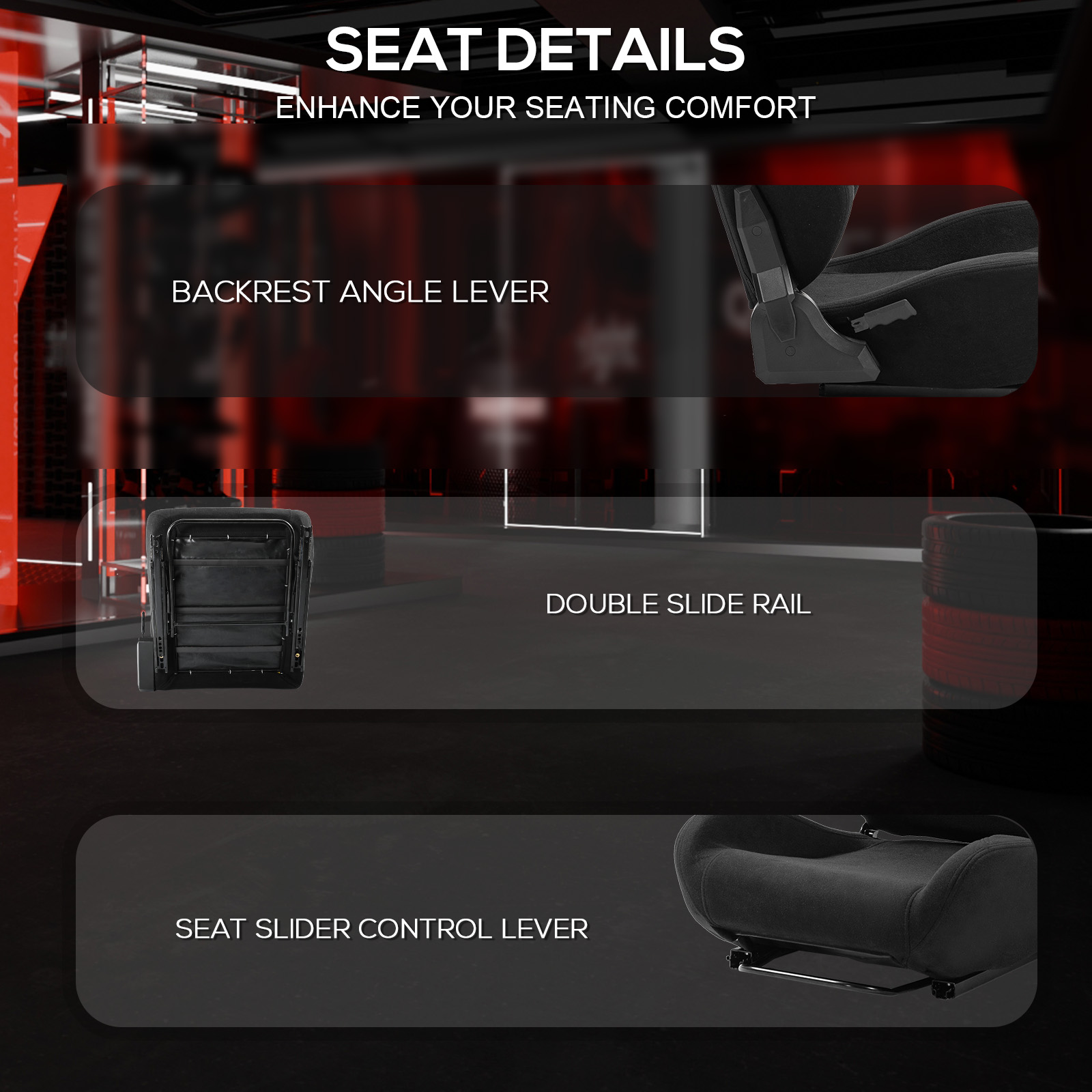 Supllueer Racing Simulator Cockpit with Triple Monitor Stand and Adjustable Seat (Black, 50 in x 24 in x 45 in) 5strn