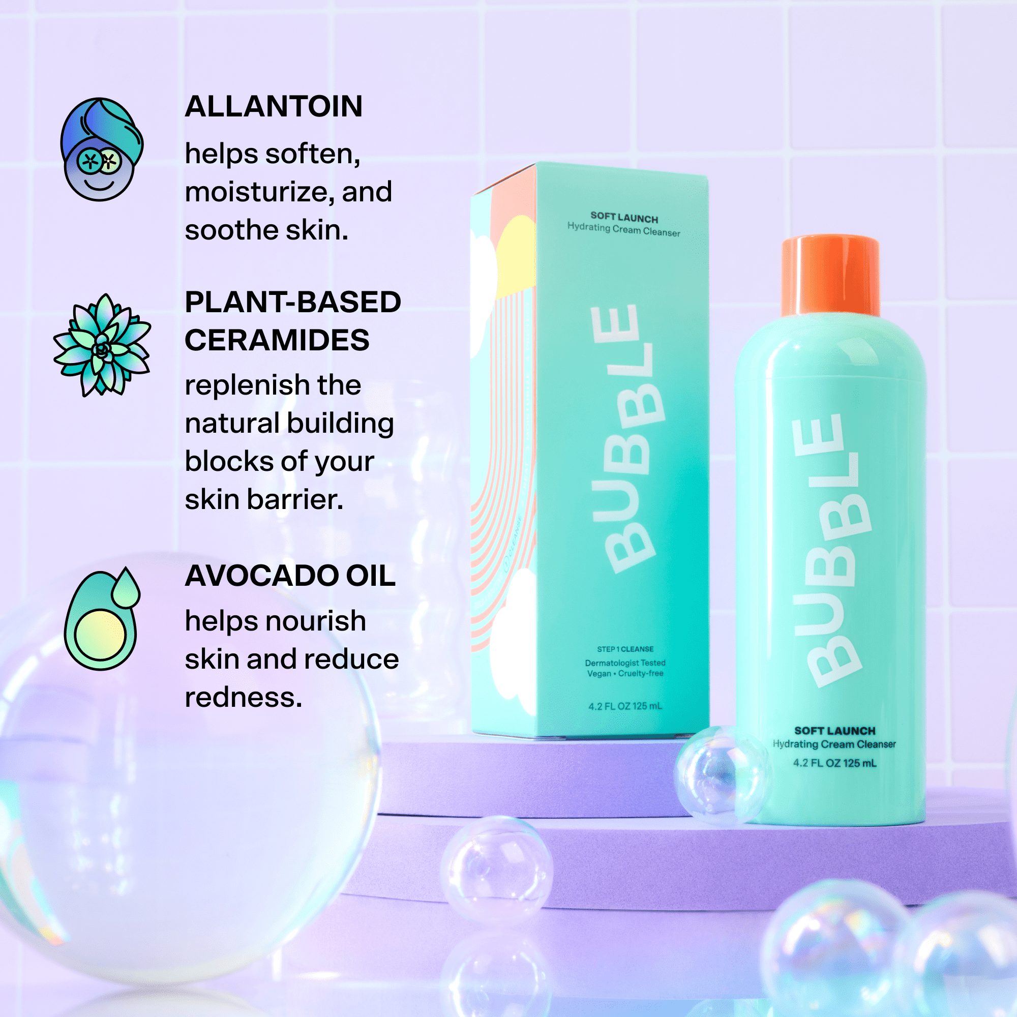 Bubble Skincare Soft Launch Cream Cleanser, Hydrating Face Wash for All Skin Types (4.2 fl oz) mdr3y