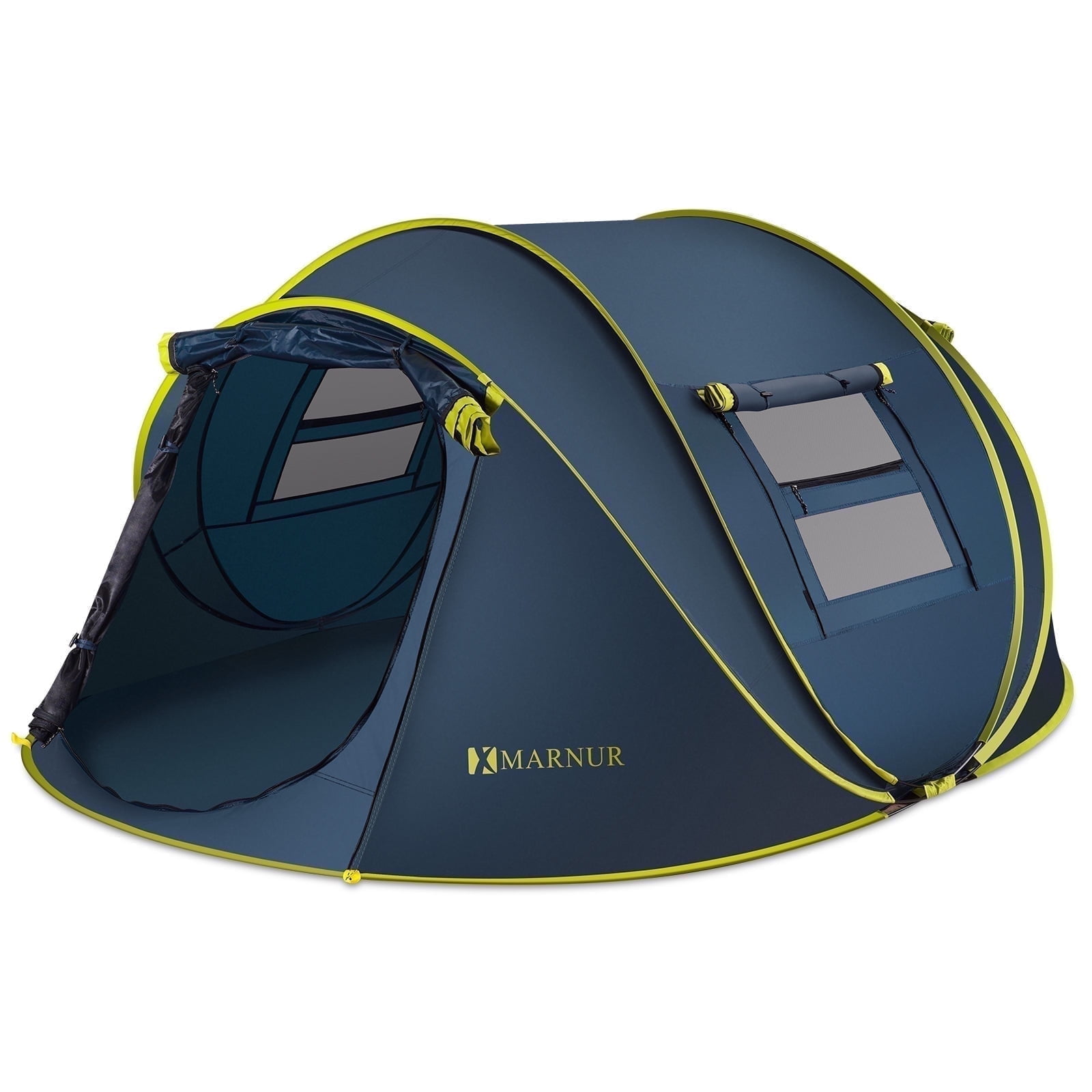 MARNUR 4-Person Instant Pop Up Camping Tent, Auto Setup Outdoor Shelter with Mesh Windows (Dark Blue, 110.2 in x 78.7 in) 722cl
