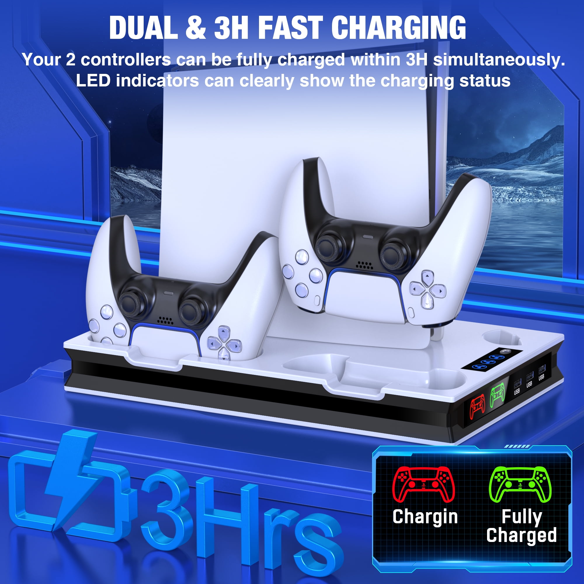 Beboncool PS5 Cooling Stand with Dual Controller Charger Station (White, 1 Pack) v0ex2