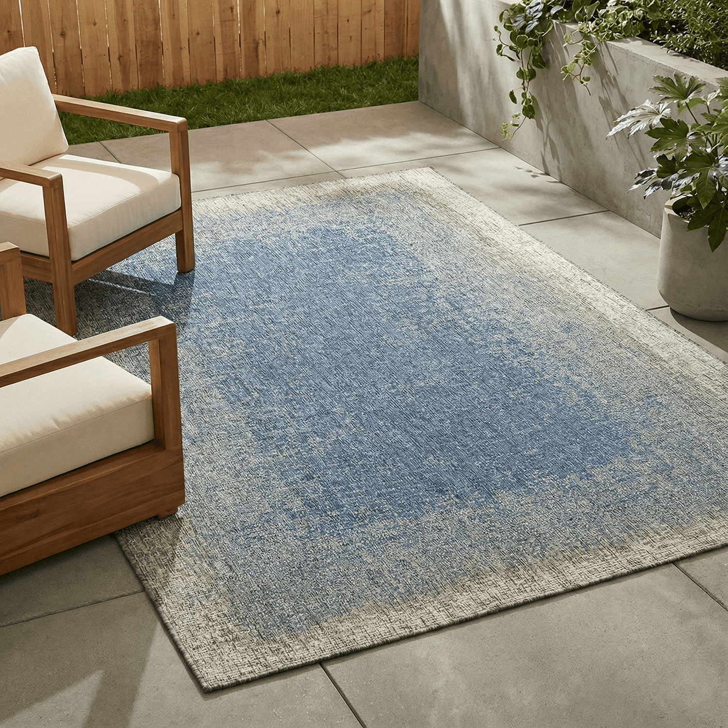 FH Home Dhruva Outdoor Rug Modern Ombre Stain Resistant Patio Area Rug (Blue, 4 ft x 6 ft) 4otf6