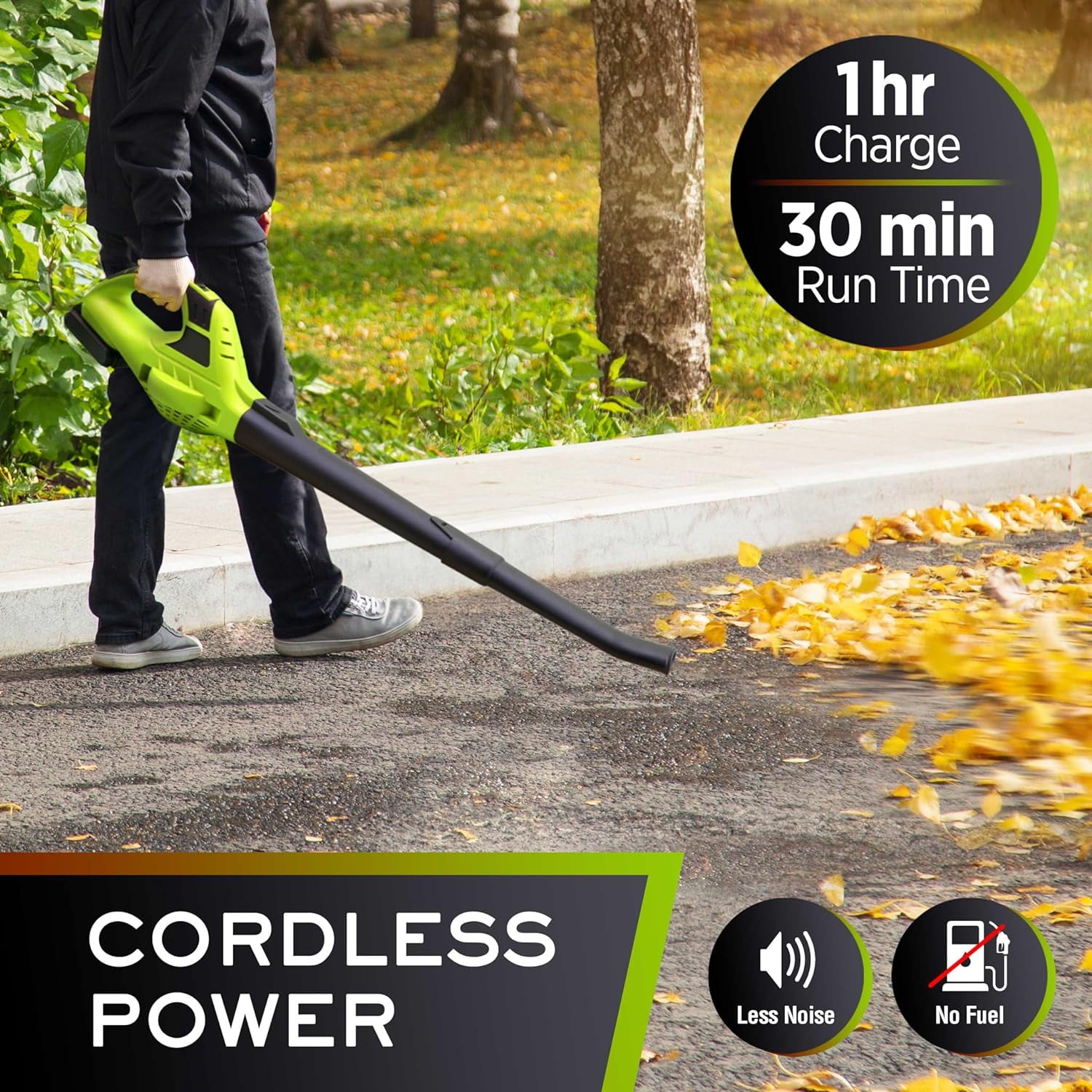 Mueller UltraStorm Cordless Leaf Blower, Electric Handheld Power Blower for Lawn Care and Snow Removal (Green, 3.3 lb) v8iak