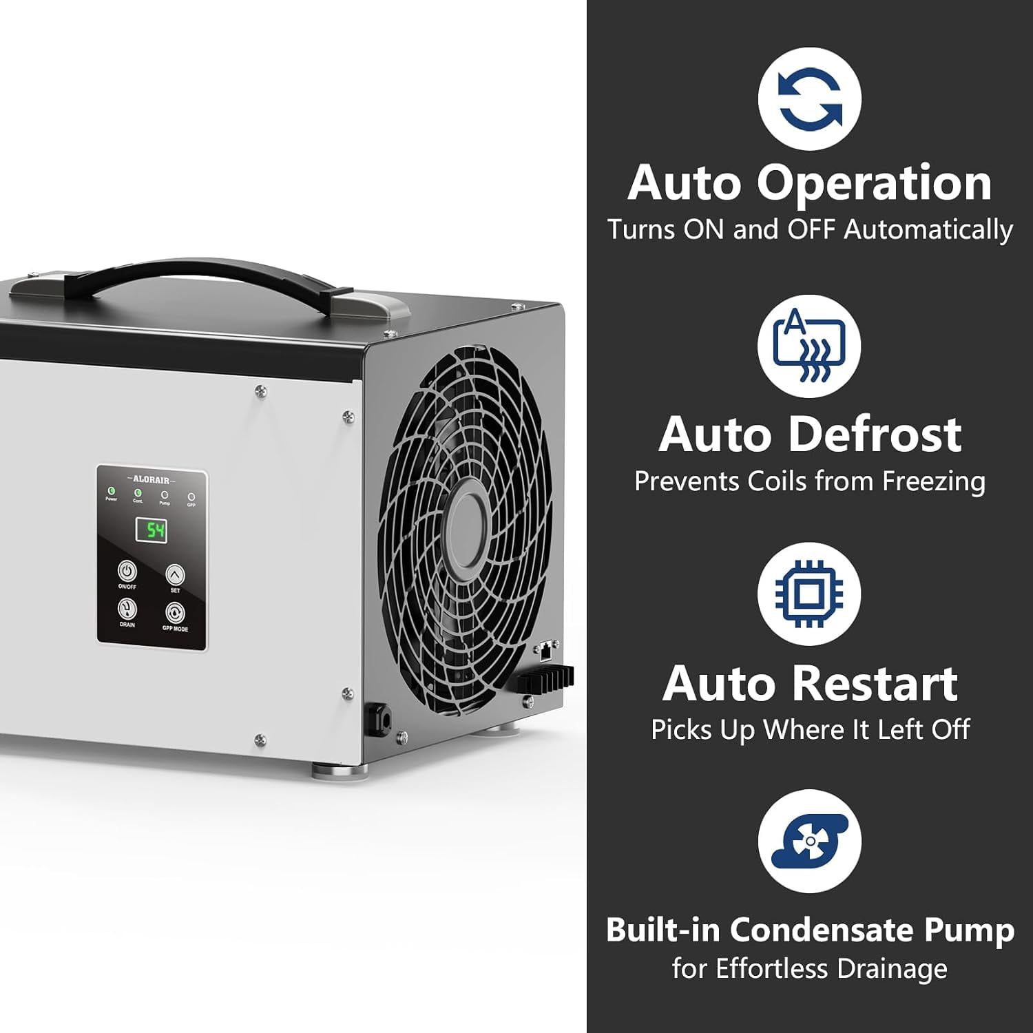 AlorAir 70 Pints Crawl Space and Basement Dehumidifier with Built-in Pump, Automatic Defrost, 1000 Sq Ft Coverage (White, 70 Pints) bpb7c