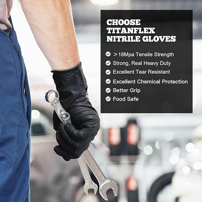 TitanFlex Heavy-Duty Nitrile Exam Gloves (Black, Medium, 100-ct) kvh5s