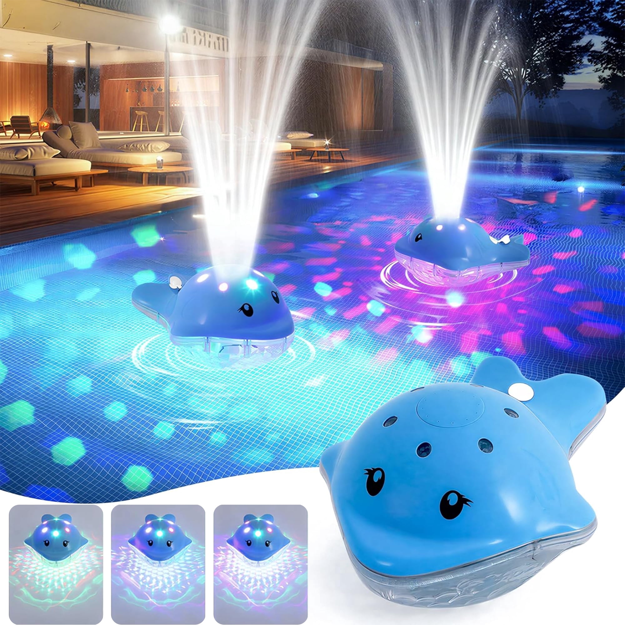 Fulex Floating Pool Fountain with LED Light Show and Waterfall Spray (Multi-Color, 4.27 ft Spray Height) rr347