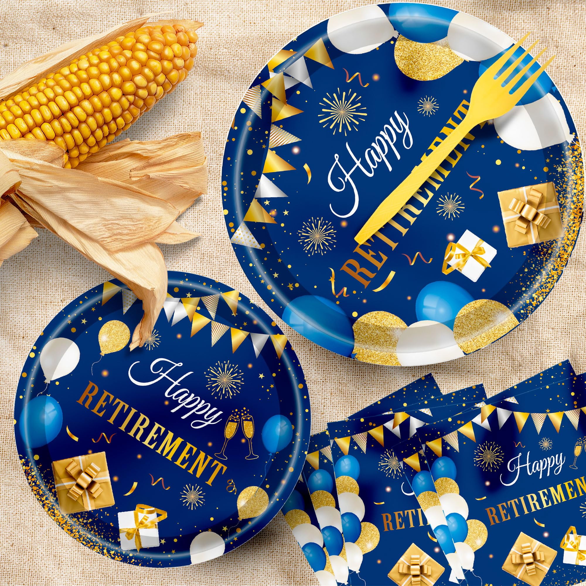 Jestar 96-Piece Retirement Party Supply Set (Gold, 24-Guest Service) w3kbh