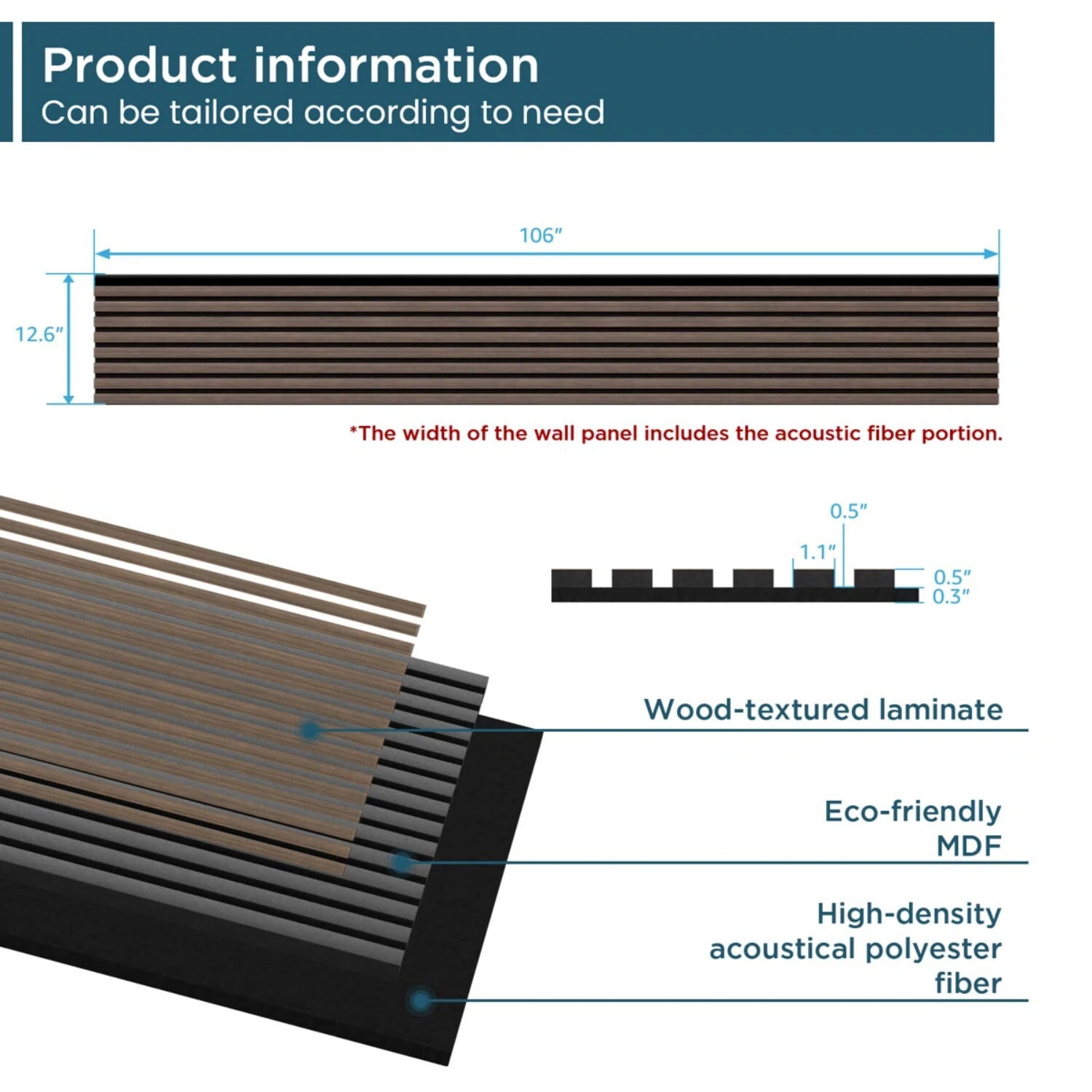 Easy4Home Soundproof Wood Slat Acoustic Wall Panels (Dark Walnut, 4-Pack, 106 in x 12.6 in) ikz5w