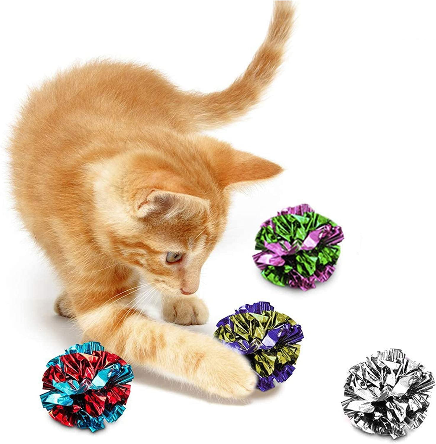 SunGrow Crinkle Balls for Cats and Kittens, Interactive Indoor Pet Toys (12 Pack) cibnw