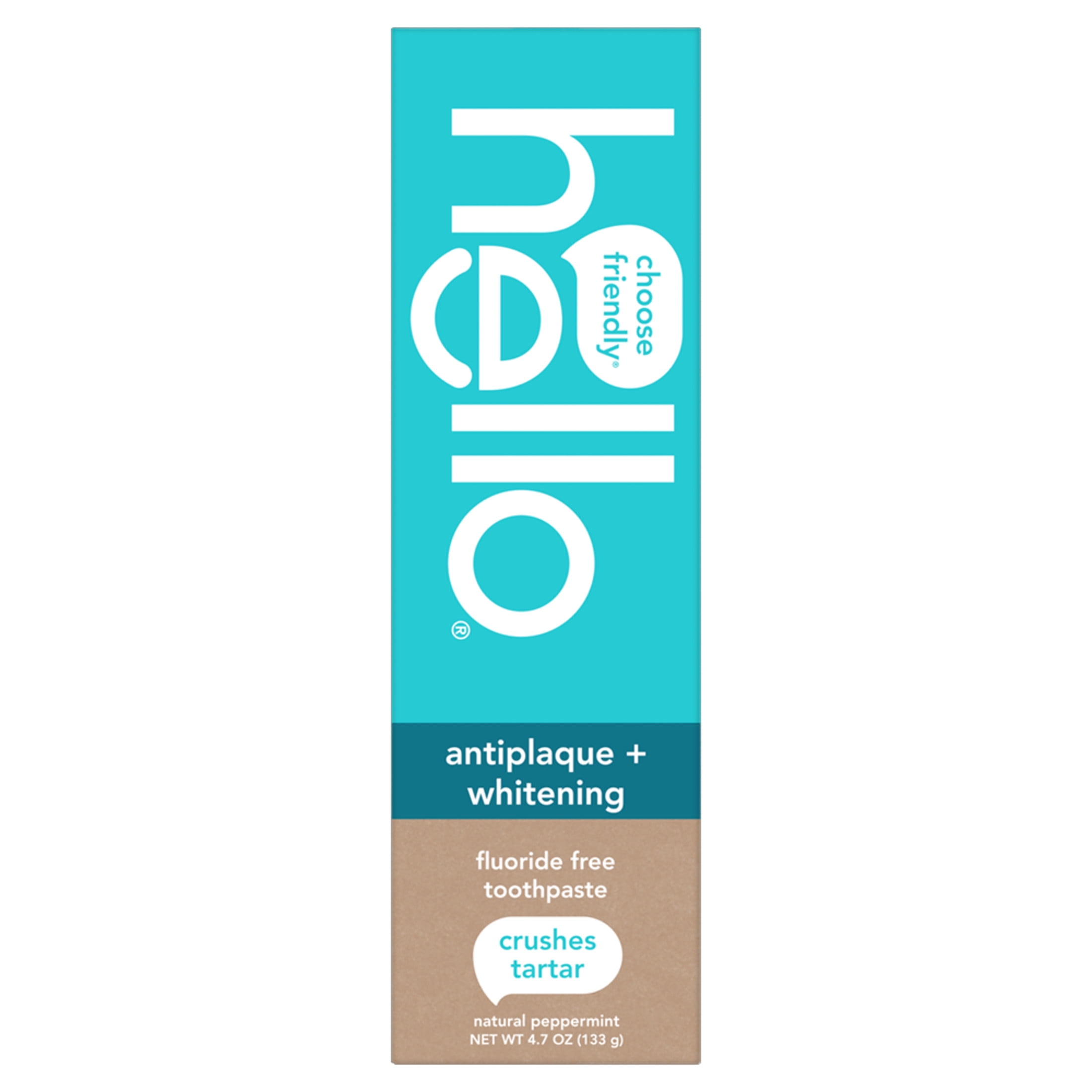 Hello Antiplaque and Whitening Fluoride Free Toothpaste, Natural Peppermint (4.7 oz) 70by1