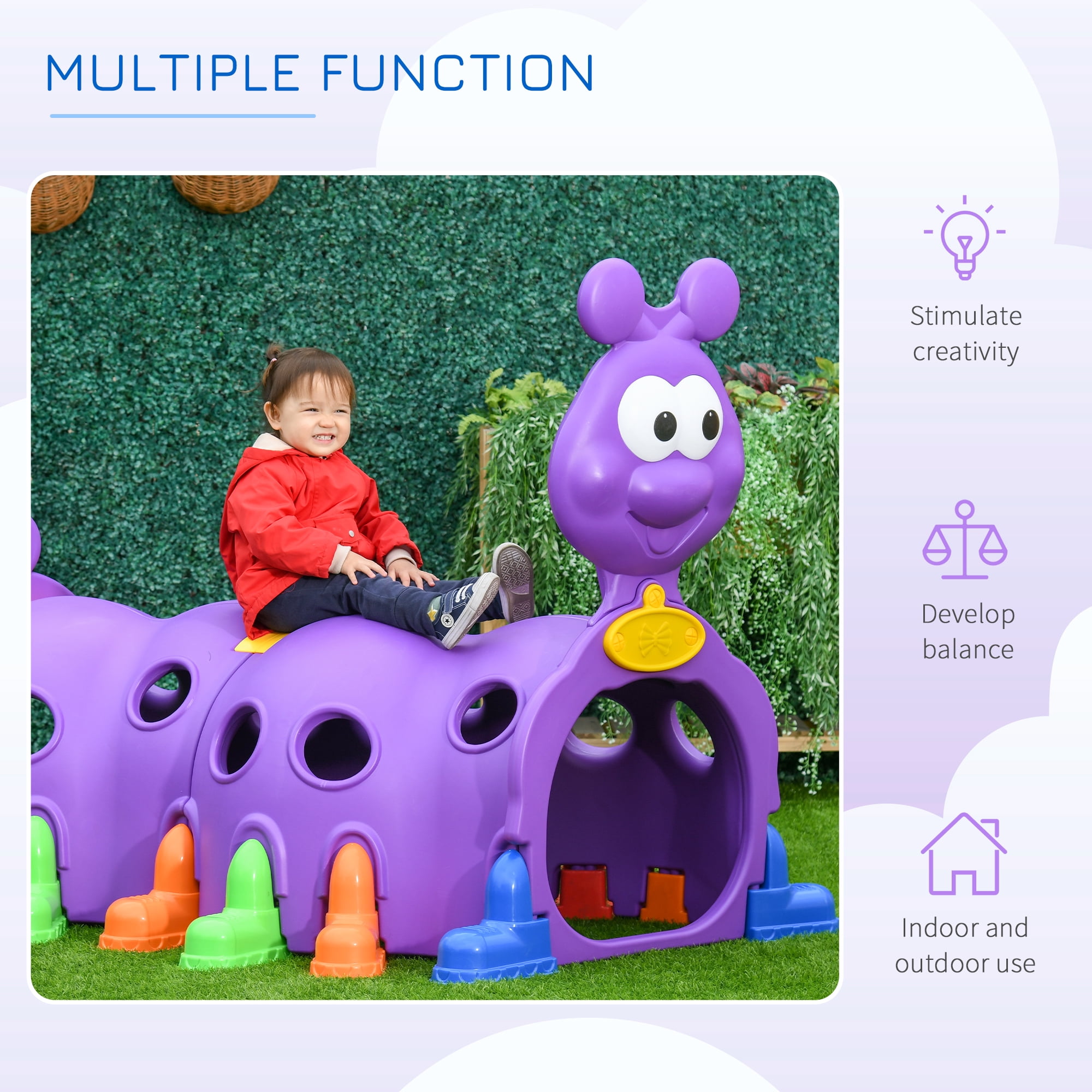 Qaba Caterpillar Climbing Tunnel for Kids, Indoor and Outdoor Play Structure (Purple, 59 in L x 38.25 in W x 47.25 in H) q4mzm