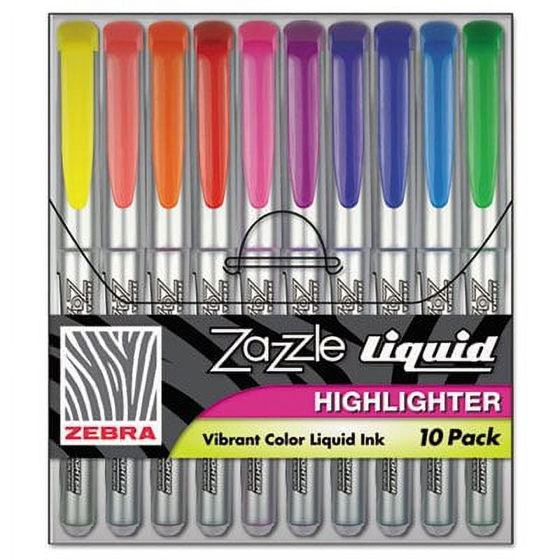 Zebra Zazzle Liquid Ink Highlighter Set, Chisel Tip, Smooth-Gliding Ink (Assorted Colors, 10-Pack) i2bi2