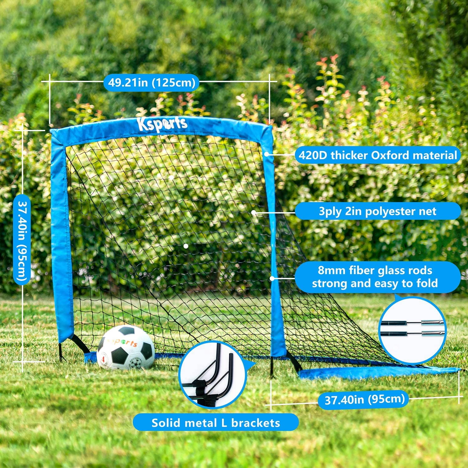 Ksports Soccer Goal Set with Size 4 Ball, Training Cones, and Carrying Bag (Blue, 4 ft) w0q2c