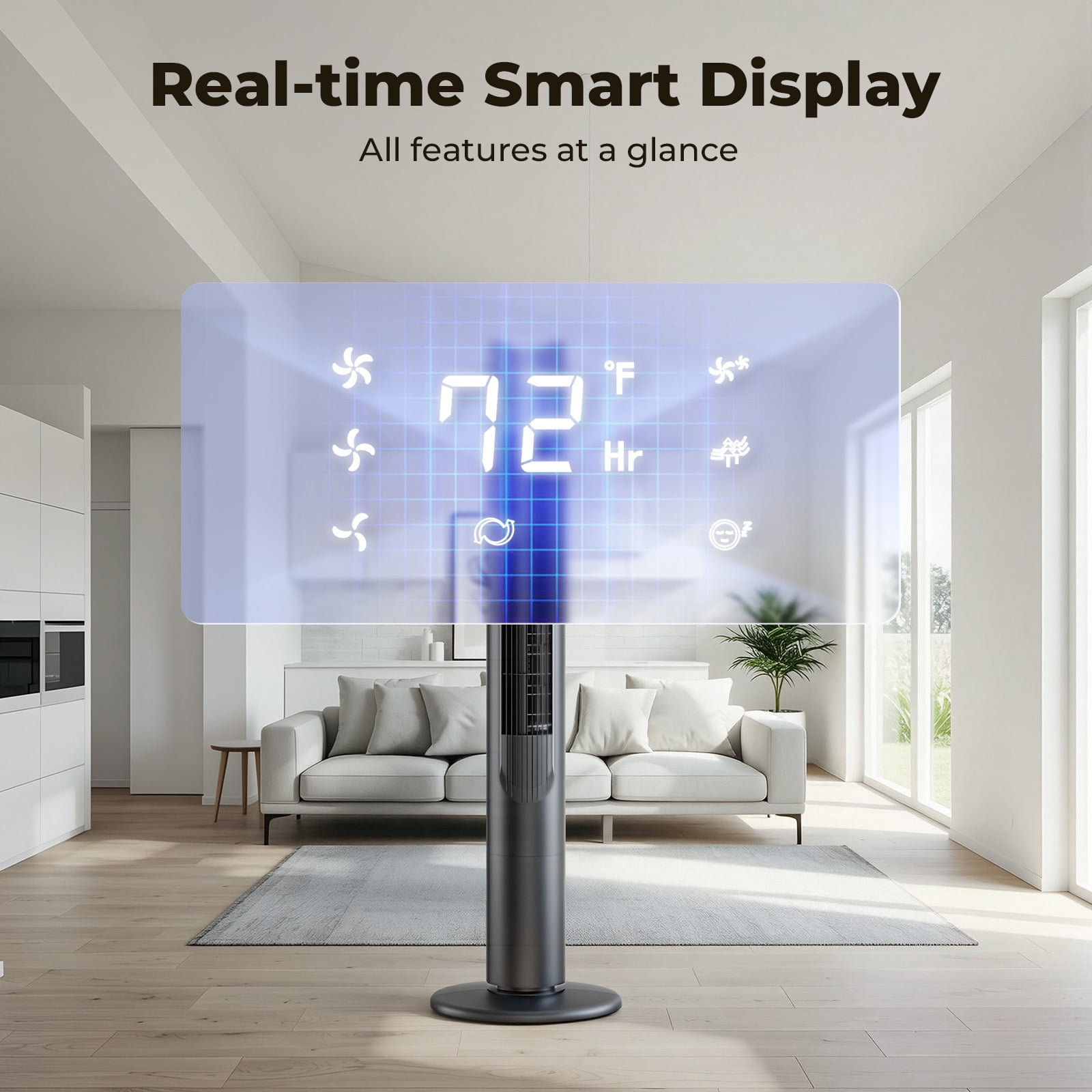 Patbrela 41 in Tower Fan, Wide Oscillating Cooling Fan with Remote, 3 Speeds, 3 Modes, LED Display, Quiet Operation (Black, 41 in) byxbq