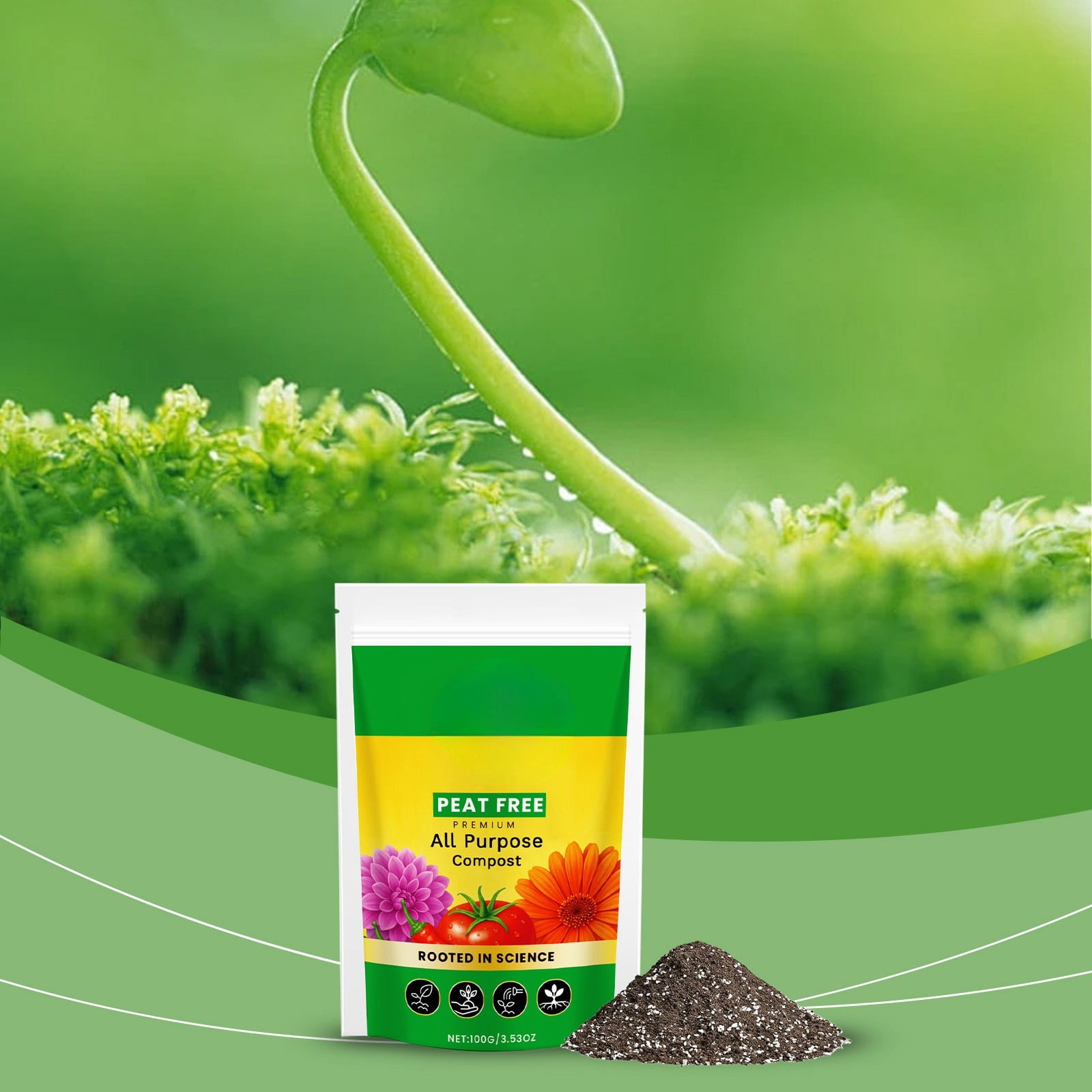 ROOTED IN SCIENCE Universal Potting Soil Mix for Indoor Plants and Succulents (Green, 8 lb) 95xre