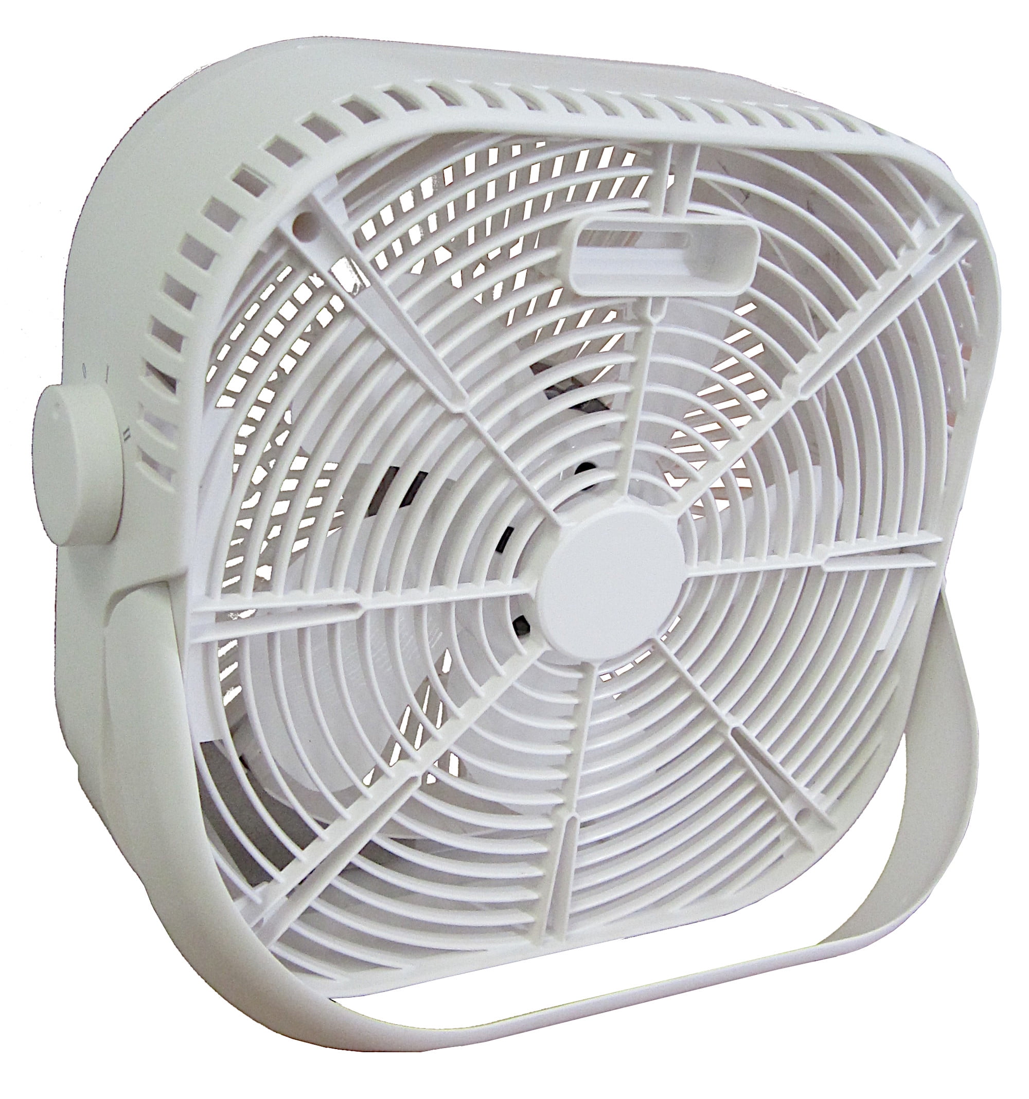 Optimus Portable Box Fan, Whisper-Quiet Desktop Cooling Fan (White, 13.2 in x 4.3 in x 12.6 in) vkt0o