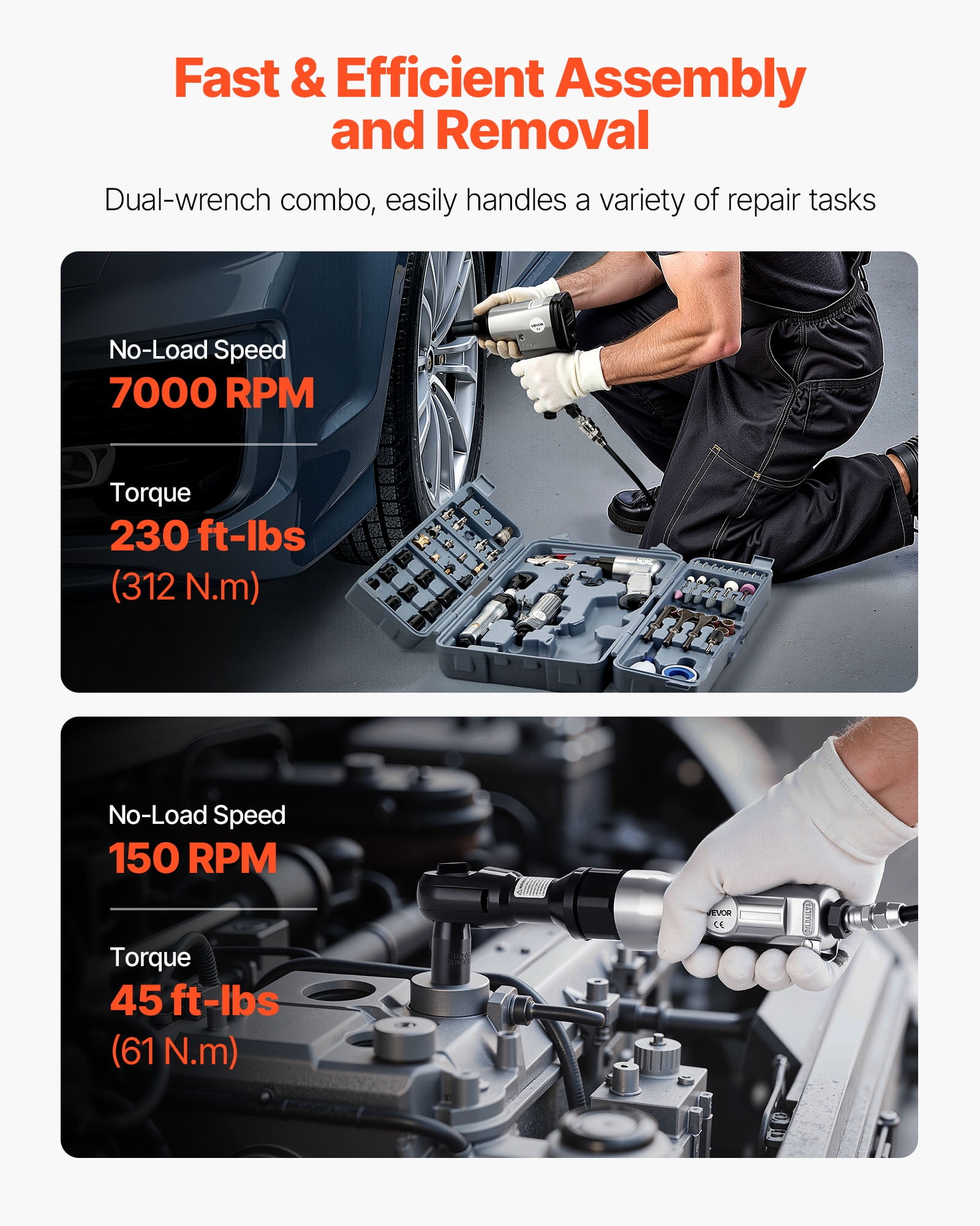 VEVOR 71-Piece Professional Air Tool Kit with Impact Wrench, Ratchet, Die Grinder, and Hammer (71 Pieces) gbitx
