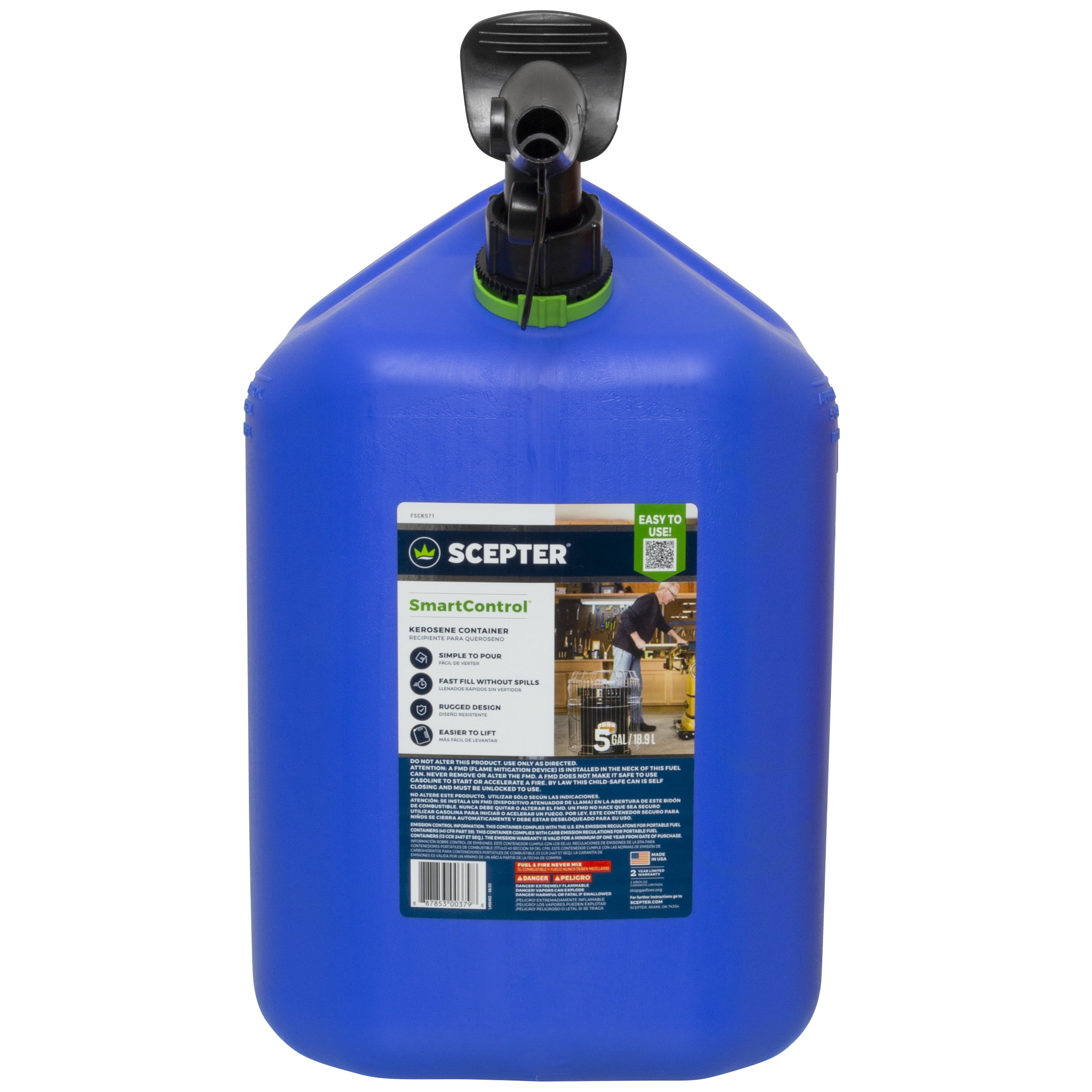 Scepter SmartControl Kerosene Fuel Container with Dual Handle (Blue, 5 gal) s5bya