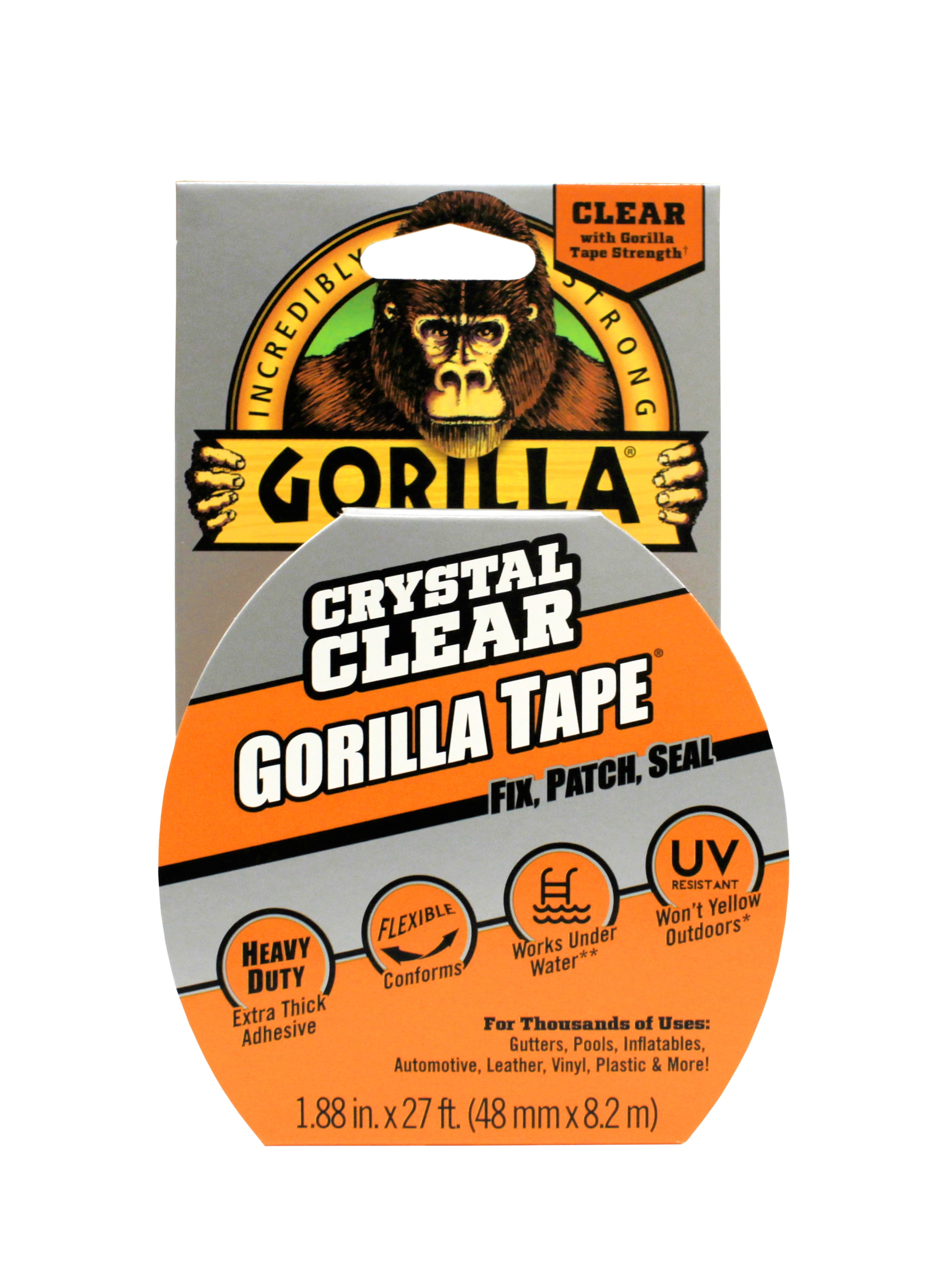 Gorilla Crystal Clear Tape, Heavy-Duty Waterproof Adhesive (Clear, 1.88 in x 27 ft) 58nwv