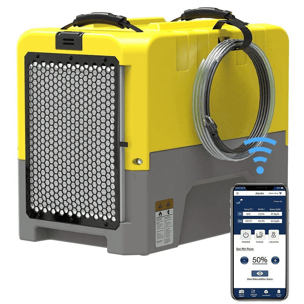 AlorAir Commercial Dehumidifier with Wi-Fi App Control and Built-in Pump for Crawl Space and Basement (Yellow, 180 PPD) 72ejk