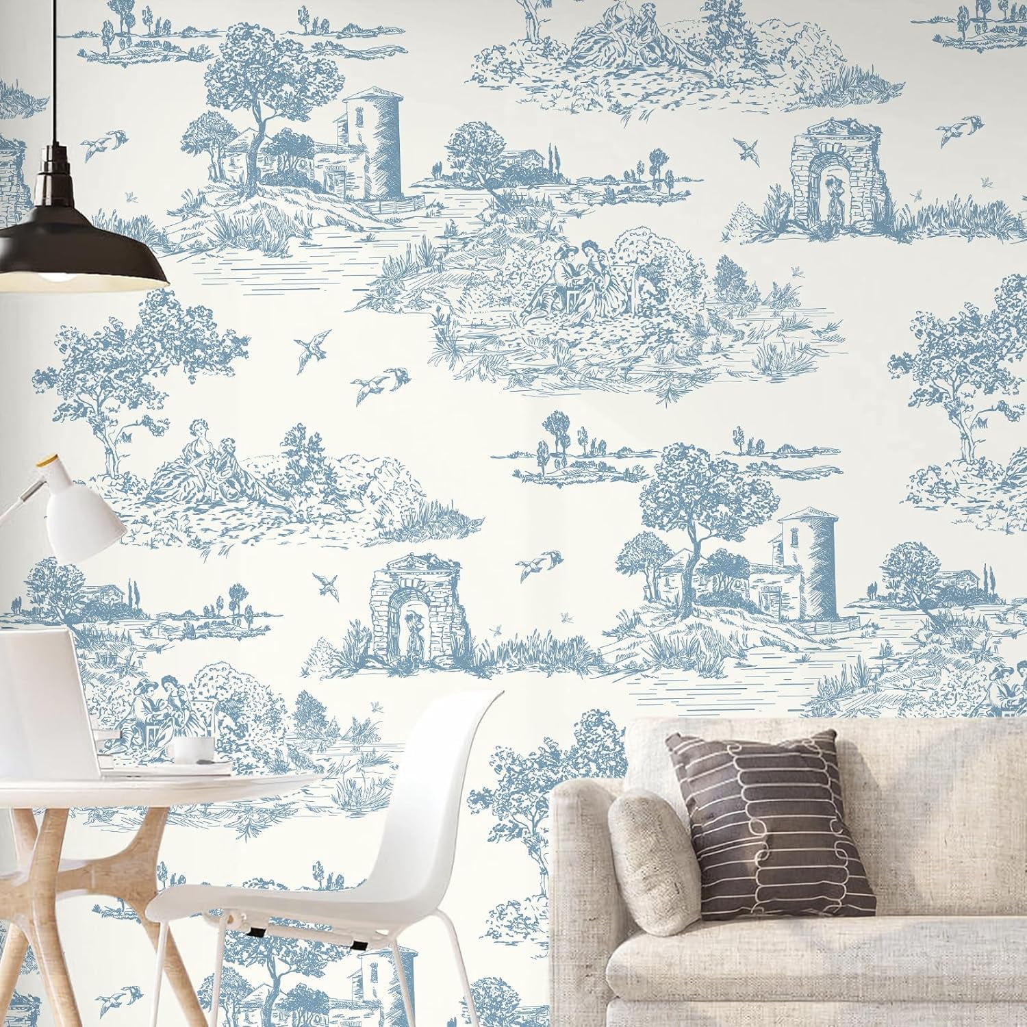 DAZLUTE Peel and Stick Wallpaper, Removable Self-Adhesive Mural Contact Paper for Home Decor (Blue and White, 17.7 in x 394 in) ws0sh