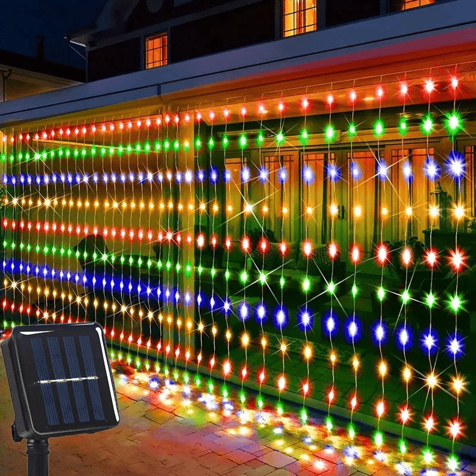 Generic LED Solar Curtain String Lights 8-Mode Waterproof Fairy Lighting for Wedding Garden Decor (Warm White, 10 ft x 10 ft) pgrfp