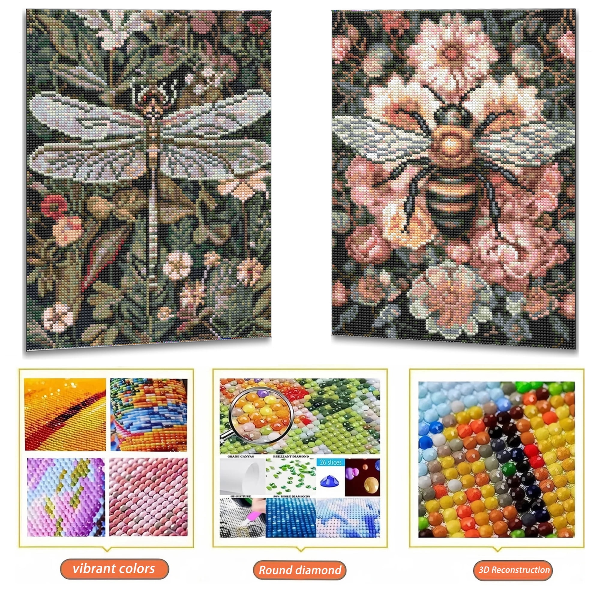 Mosaflare Insects Diamond Art Painting Kits, Full Round Drill DIY Craft Set (2-Pack, 12 in x 16 in) 12xqg
