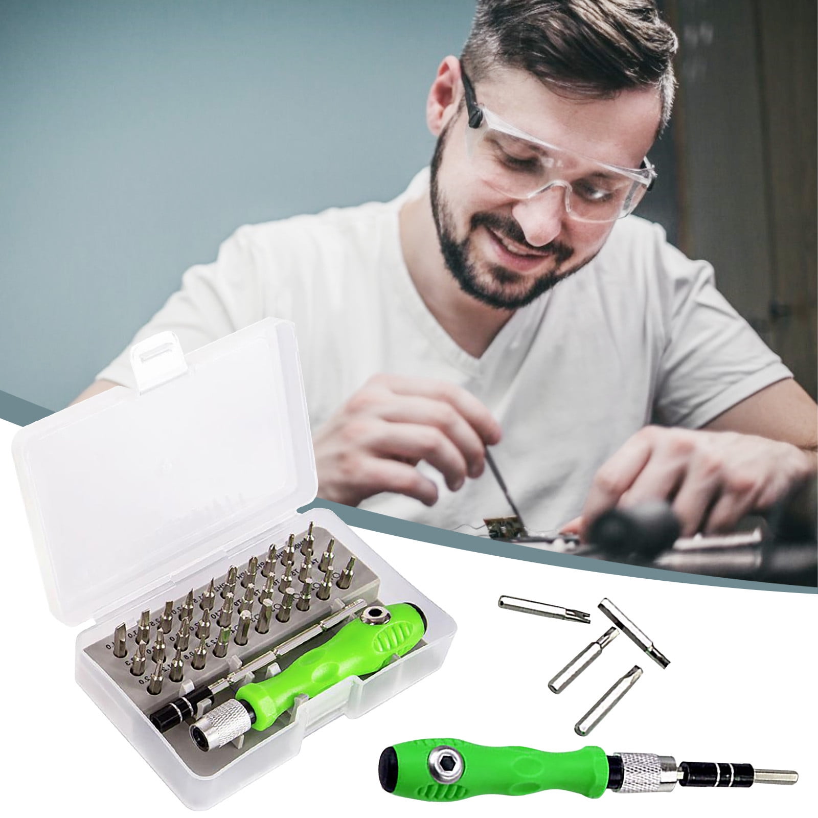 WQQZJJ Precision Screwdriver Set 32-in-1 Magnetic Repair Tool Kit (Green, 32 Piece Set) cpjvd