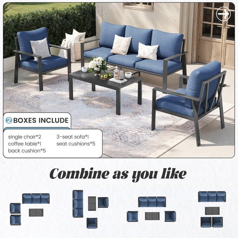 ELPOSUN Aluminum Outdoor Patio Furniture Set 6-Piece Sectional Sofa Conversation Set (Navy, 6-Piece) 8uifk