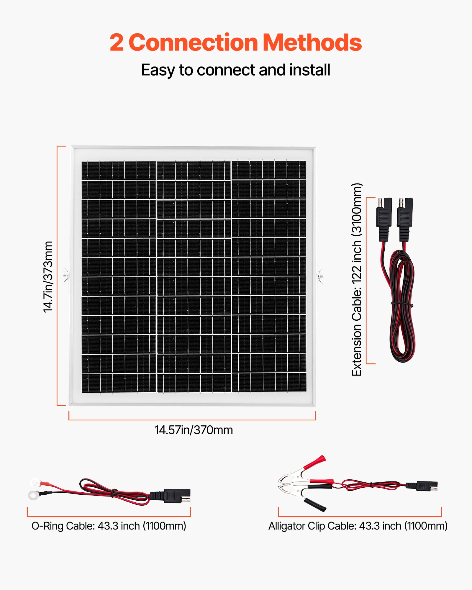 VEVOR 20W 12V Solar Panel Battery Trickle Charger Maintainer with MPPT Controller and Adjustable Mount (Black, 20 Watt) 4spdj - Image 5