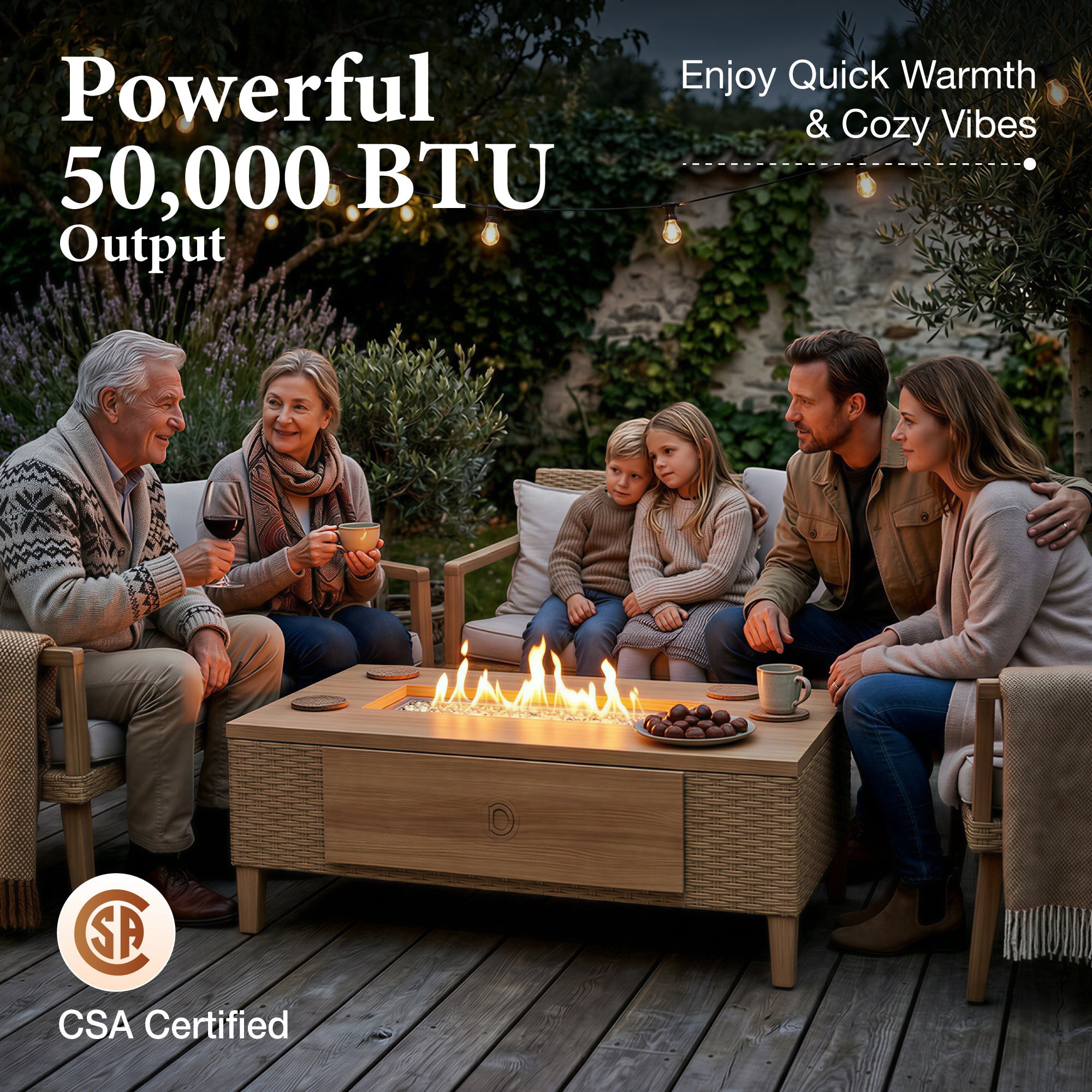 Streamlight 5-Piece Wicker Patio Furniture Set with 42 in Fire Pit Table, Outdoor Sectional Conversation Sofa (Yellow and Beige, 5-Piece) 3gxsi