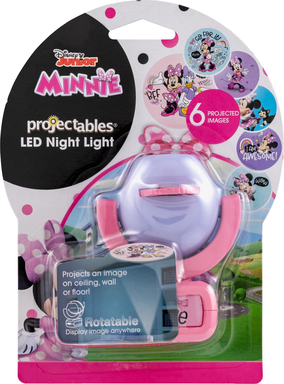 Disney Minnie Mouse Projectables LED Night Light, 6-Image Projection, Light Sensing (Pink, 7.25 in x 1.65 in) xaz2j