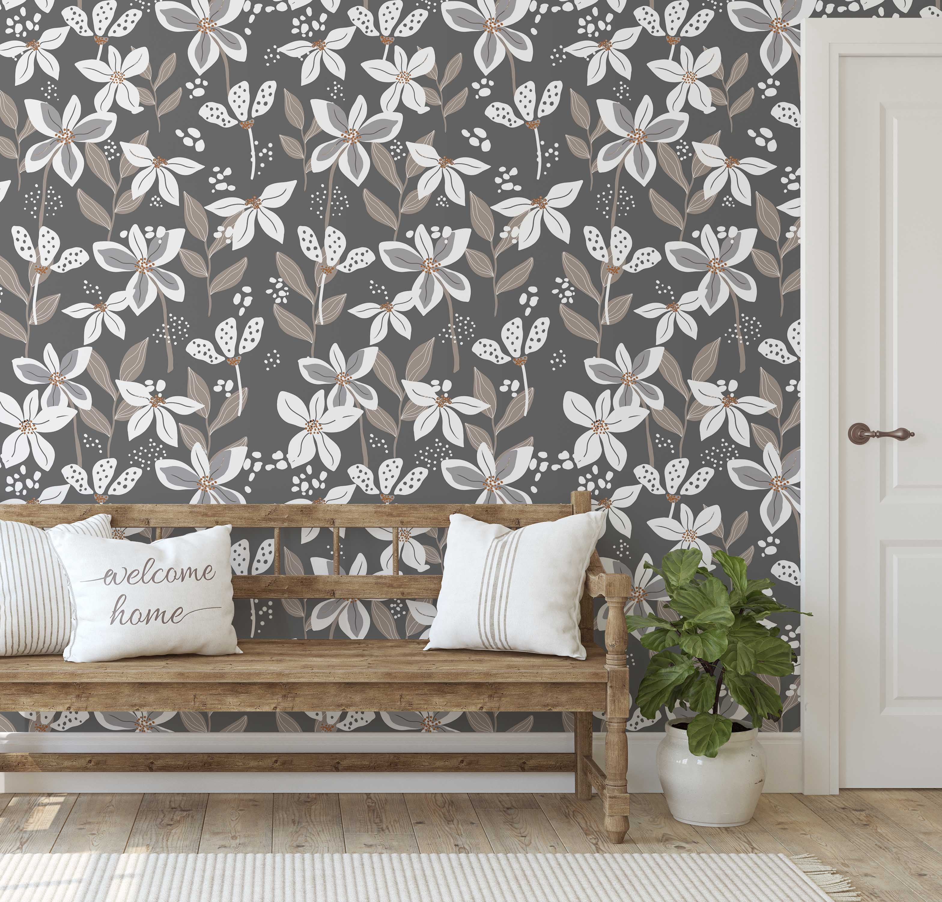 S4Sassy Peel and Stick Wallpaper, Removable Golden Petals Wall Mural for Home Decor (Gray, 25 in x 360 in) g613w