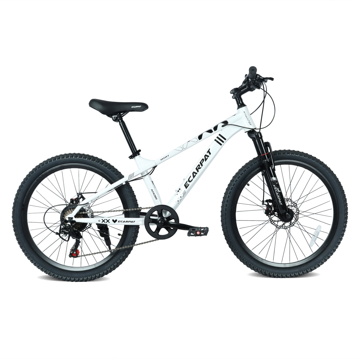 LuckyNote 21-Speed Mountain Bike, Adult Trail Bicycle with Front Suspension and Dual Disc Brakes (White, 24 in) klayj