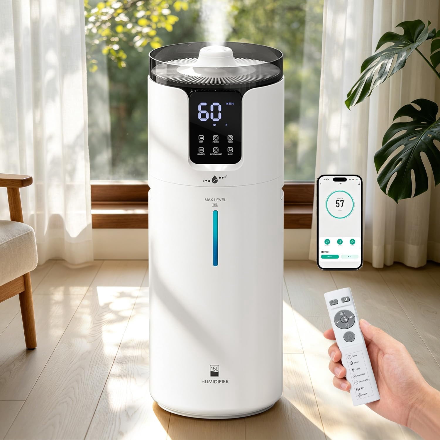 Lacidoll Smart Ultrasonic Cool Mist Humidifier for Large Rooms (White, 4.2 gal) 57i6l
