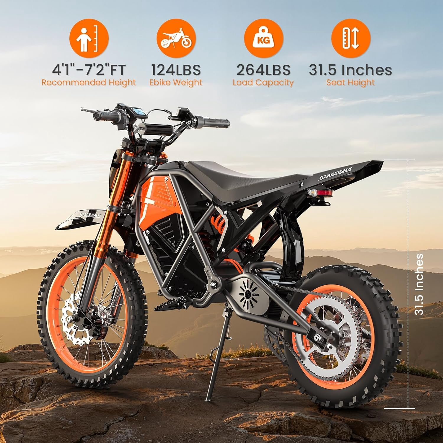 Spacewalk Electric Mountain Bike, 3000W Peak Motor Off-Road E-Bike, Full Suspension, Hydraulic Brakes (14 in Front/12 in Rear Fat Tires) ivpgz