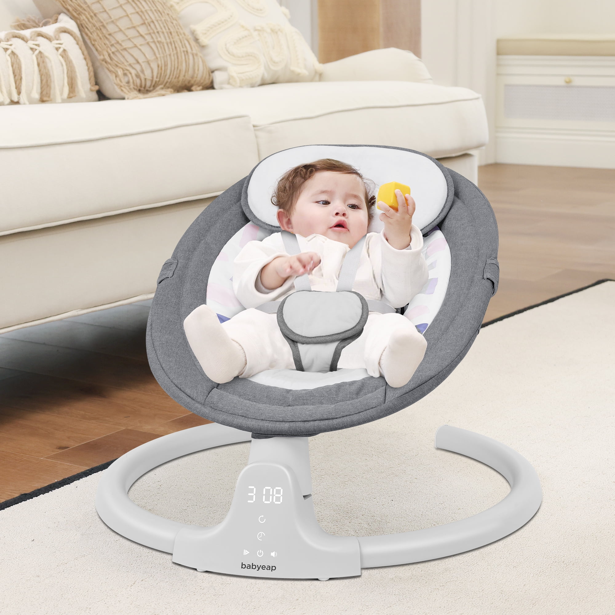 Babyeap Baby Swing for Infants with Bluetooth Remote Control and 5 Speed Settings (Gray) kq2zo