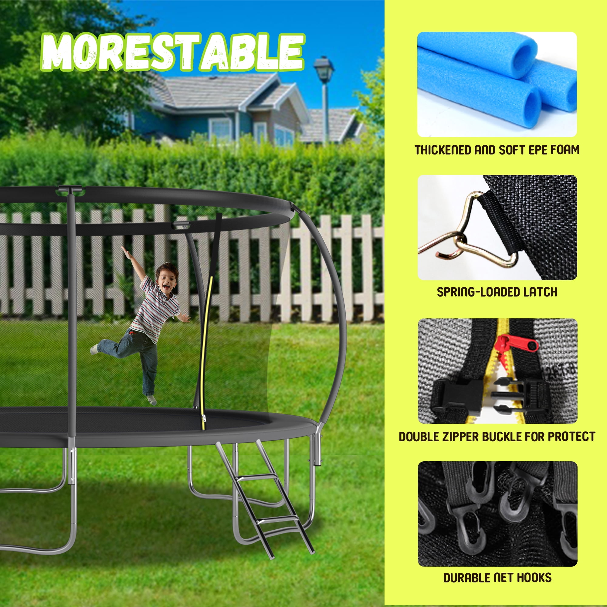 Shengchao Trade 14ft Trampoline with Safety Enclosure Net and Basketball Hoop (Black, 14 ft) akja5