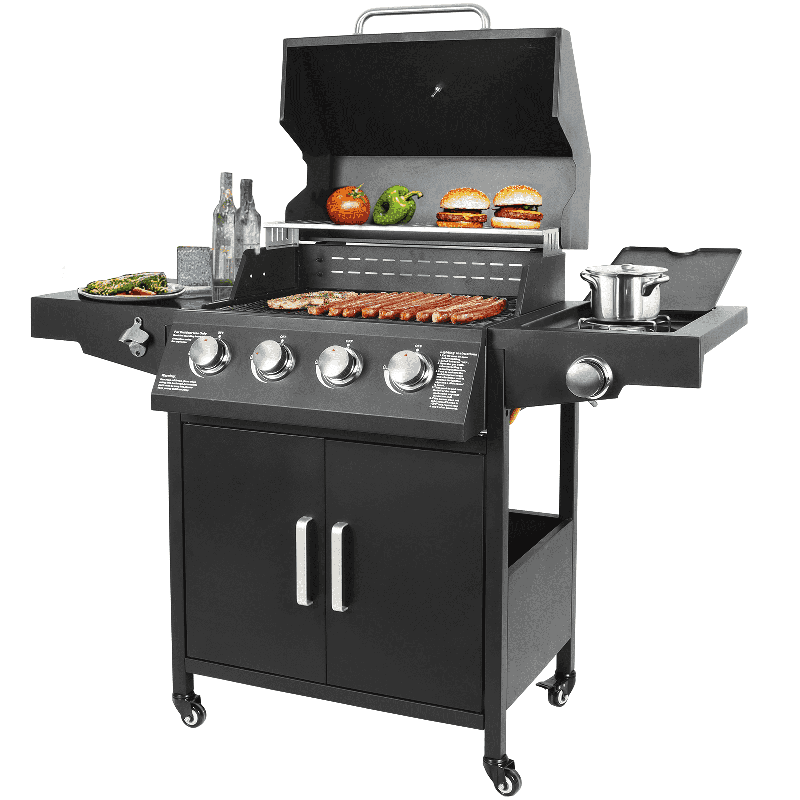 BETISEF 4-Burner Propane Gas Grill with Side Burner and Side Table (Black, 52 in x 16.7 in x 42 in) d3y9z