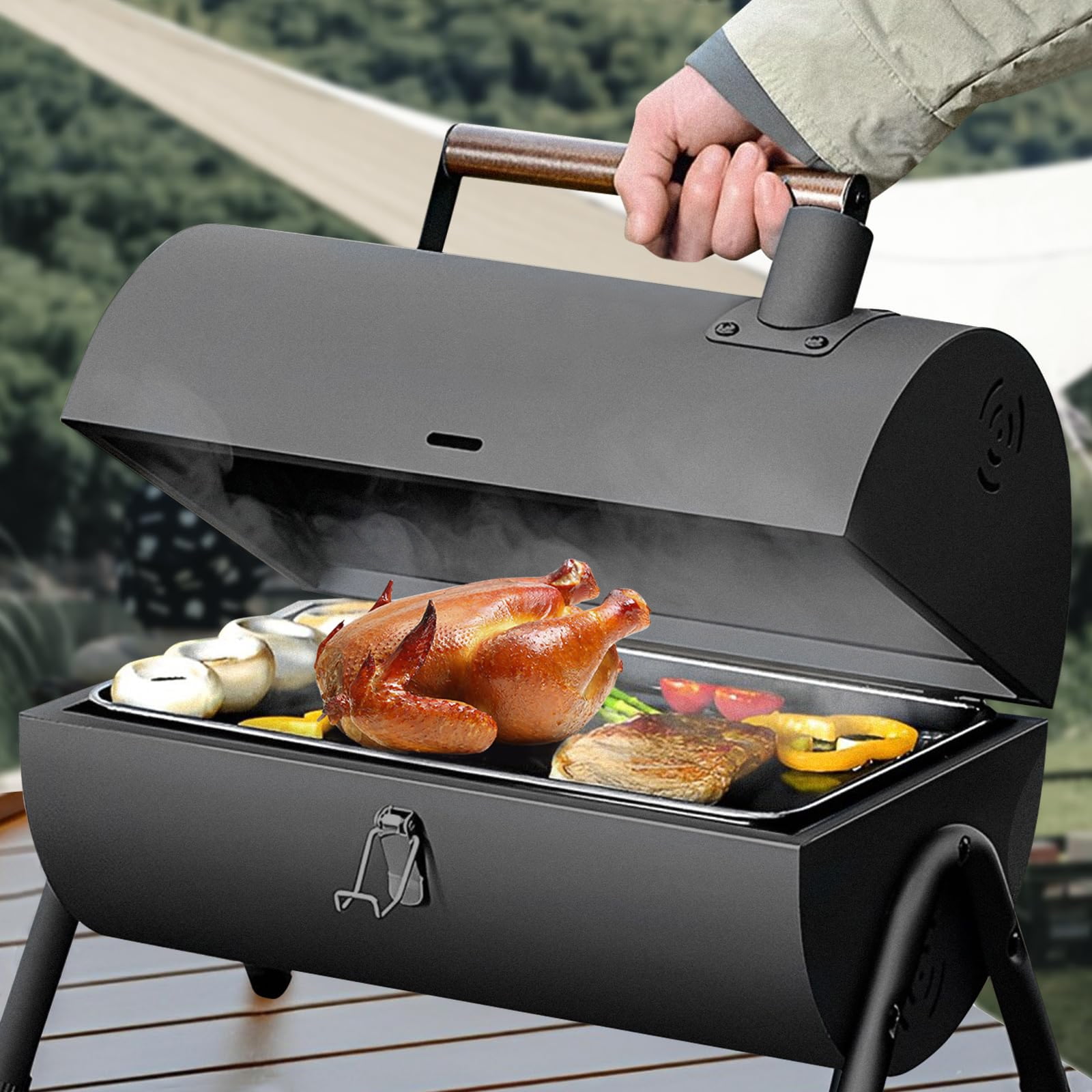 Mibote Portable Charcoal BBQ Grill for Camping and Outdoor Cooking (Black, 14 in x 11 in) lsb6q