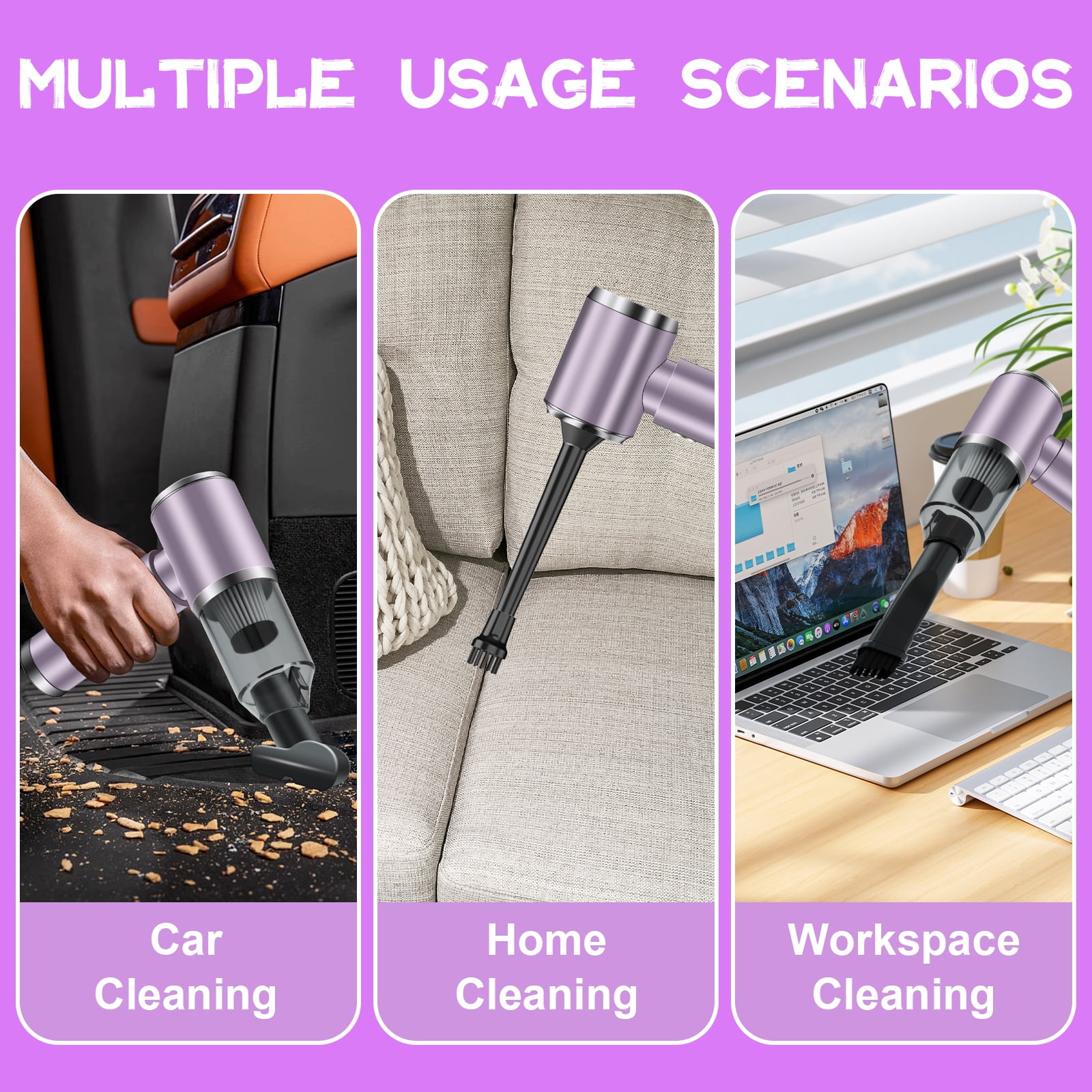 Pentantan Cordless Handheld Vacuum Cleaner, 12000PA High-Power Suction, 2-Speed Portable Mini Vacuum for Car and Keyboard (Purple, 0.8 lb) t8jg0