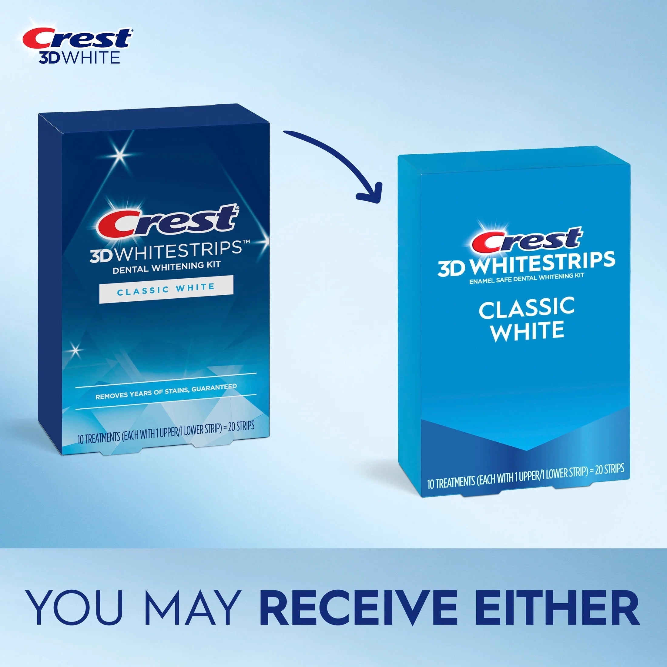 Crest 3DWhitestrips Classic White Teeth Whitening Kit (White, 10 Treatments) twslt