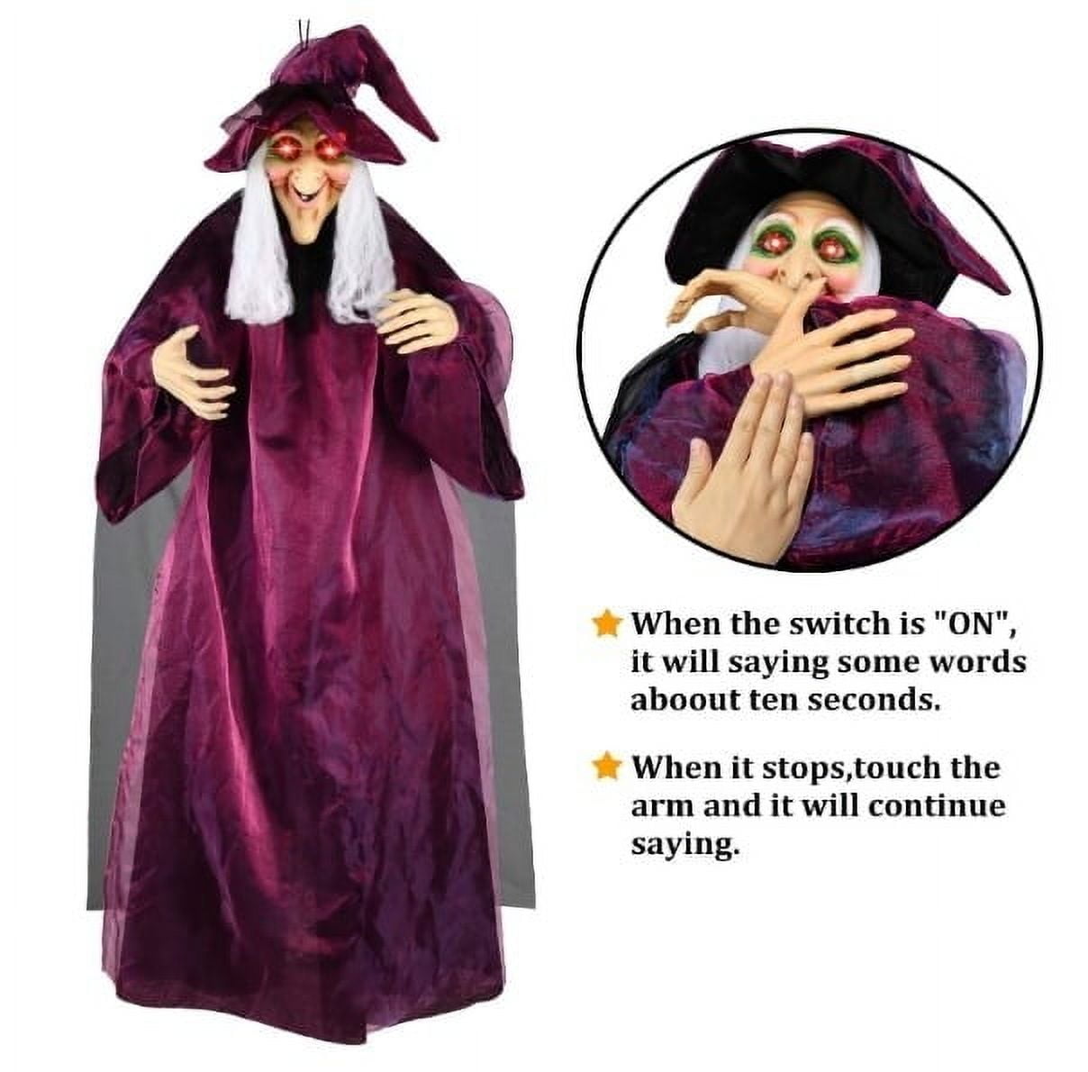 Blukids Animated Halloween Witch Prop, Voice Activated Hanging Decoration for Outdoor Haunted House (Purple, 71 in) v94cg