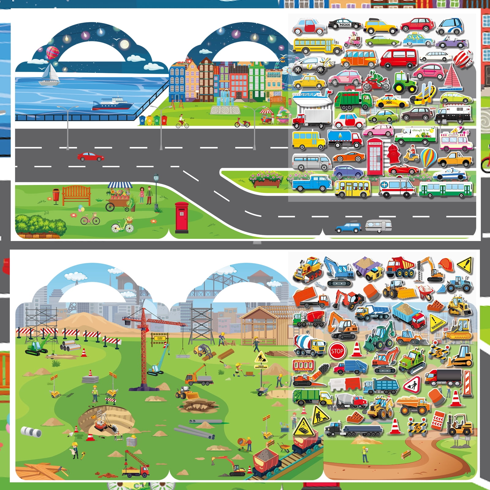 Elfew Puffy Sticker Books for Kids, 3D Reusable Construction and Vehicle Activity Set (Green, 2 Pack) 1gy62
