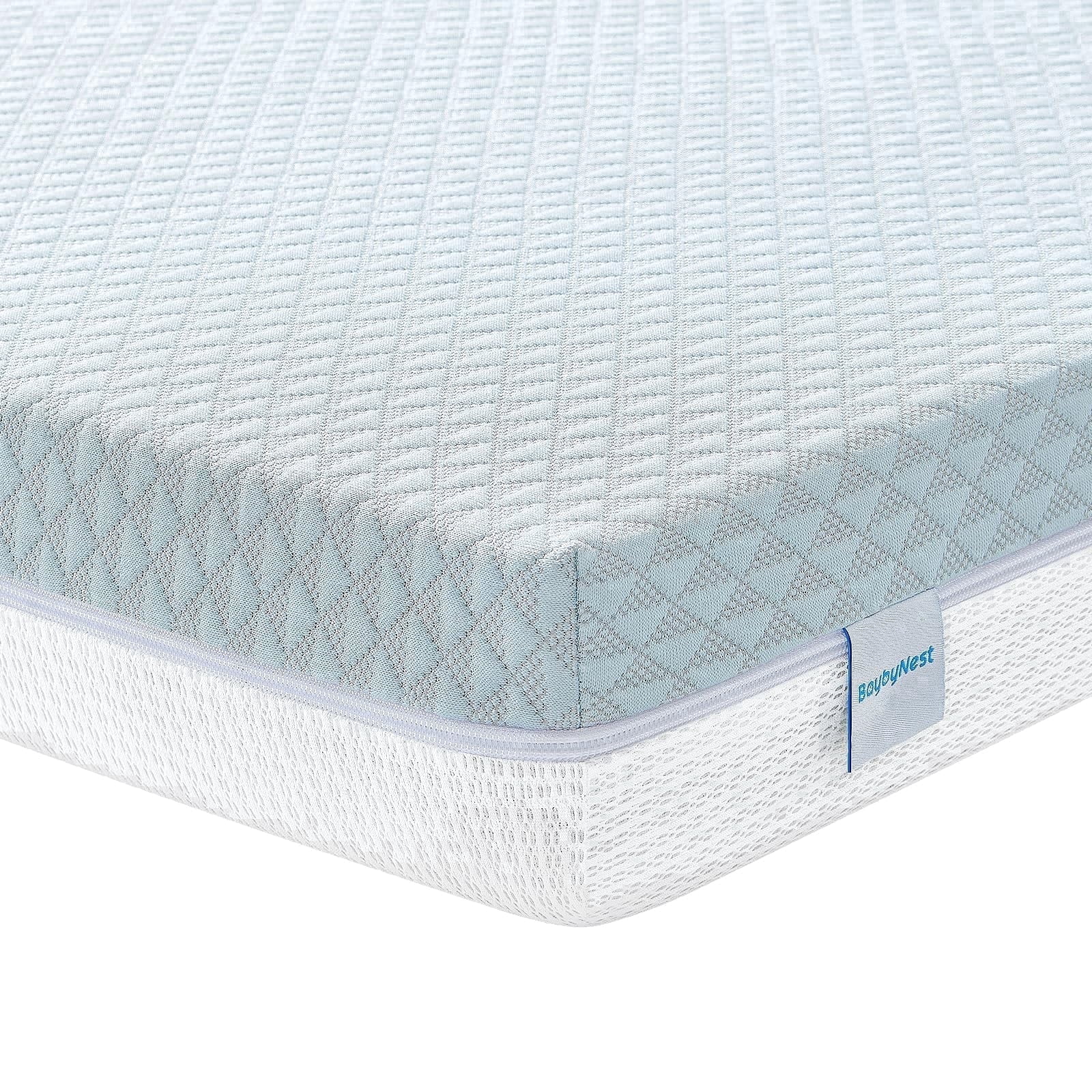 BaybyNest Mini Crib Mattress, Breathable Tencel-Lyocell Cover & Gel Memory Foam for Portable Cribs and Playards (Blue, 38x24x4 in) oxcob