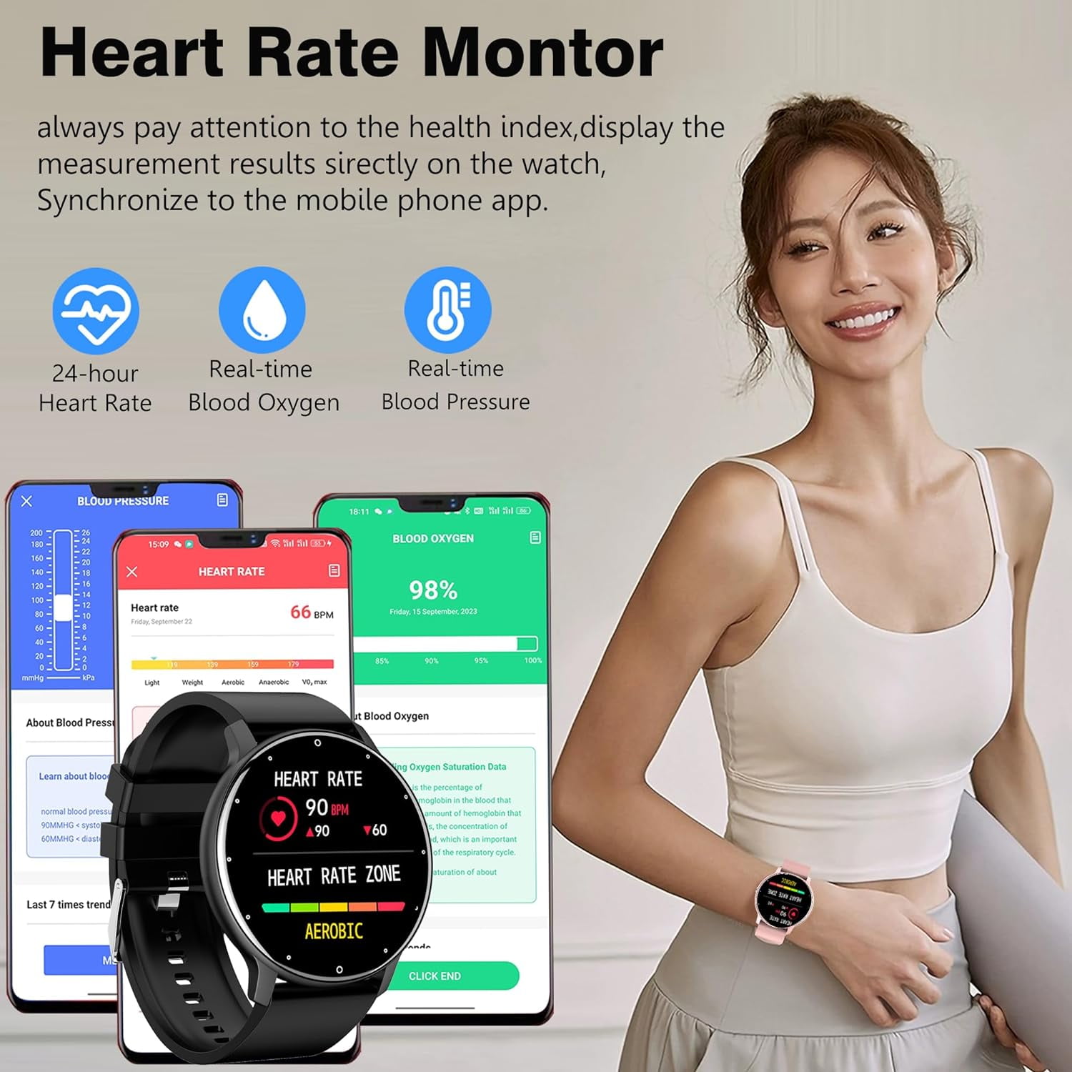 SGNics Smart Watch Fitness Tracker with HD Touch Screen and Activity Monitor (Black, 1.28 in) e78yi