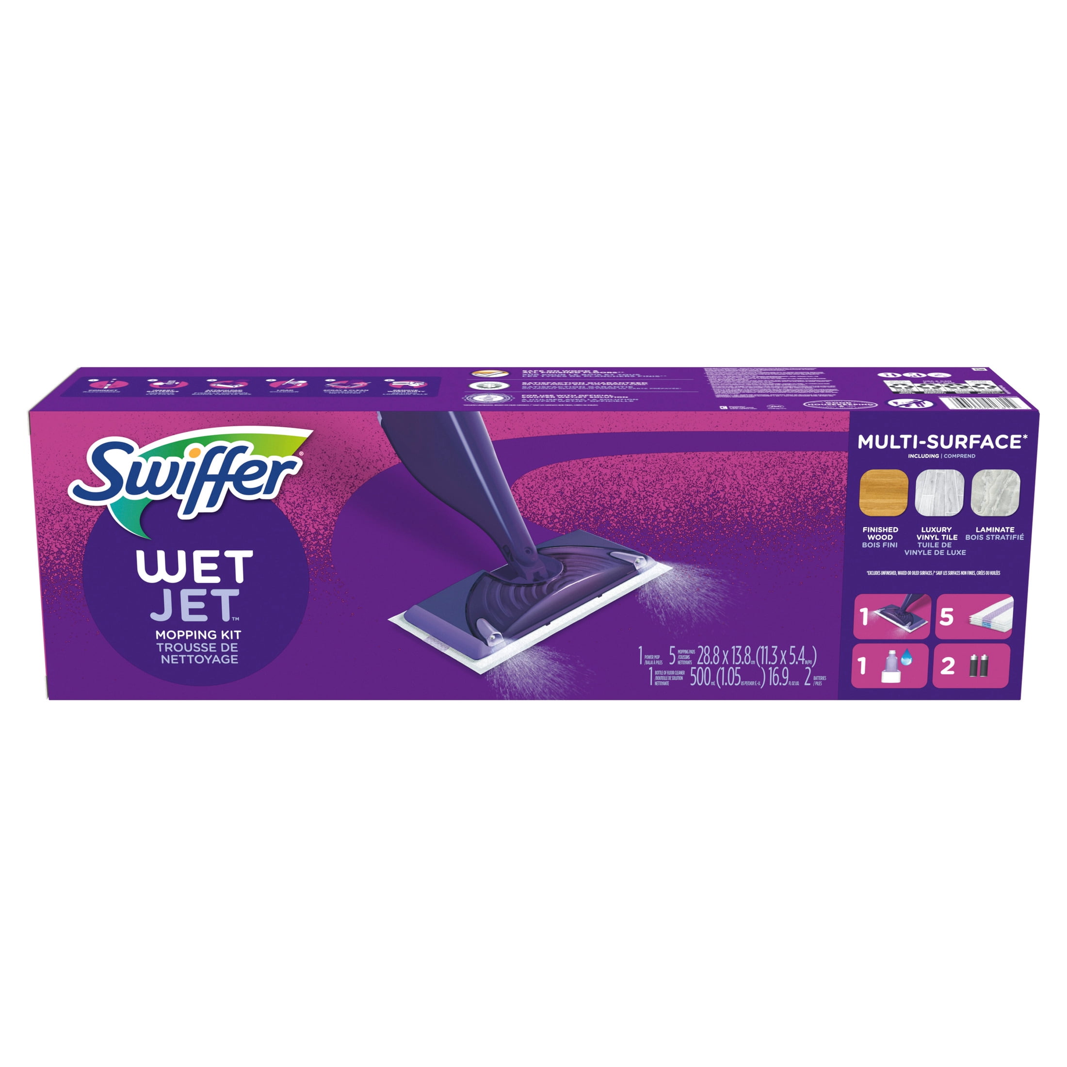 Swiffer WetJet Hardwood Floor Mop Starter Kit with Cleaning Solution and Pads (Unscented, 7-Piece Set) 892ey