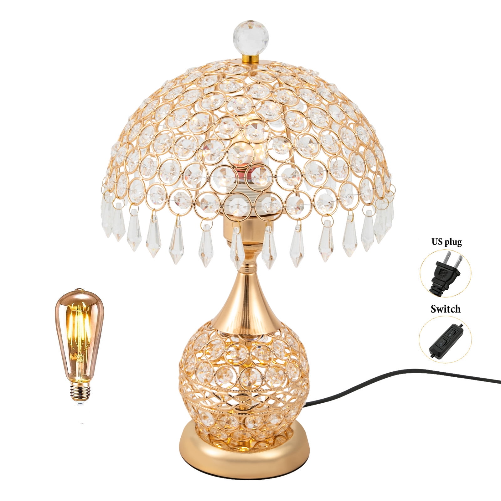 Deluxe Crystal Table Lamp Vintage Bedside Nightstand Desk Light (Gold, 9.84 in x 16.92 in) 04klt