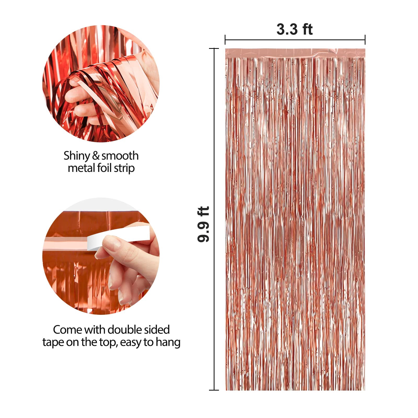 Mawzewo Foil Fringe Curtains Tinsel Backdrop for Party Decorations (Rose Gold, 3.3 ft x 8.3 ft, 3 Pack) wieia